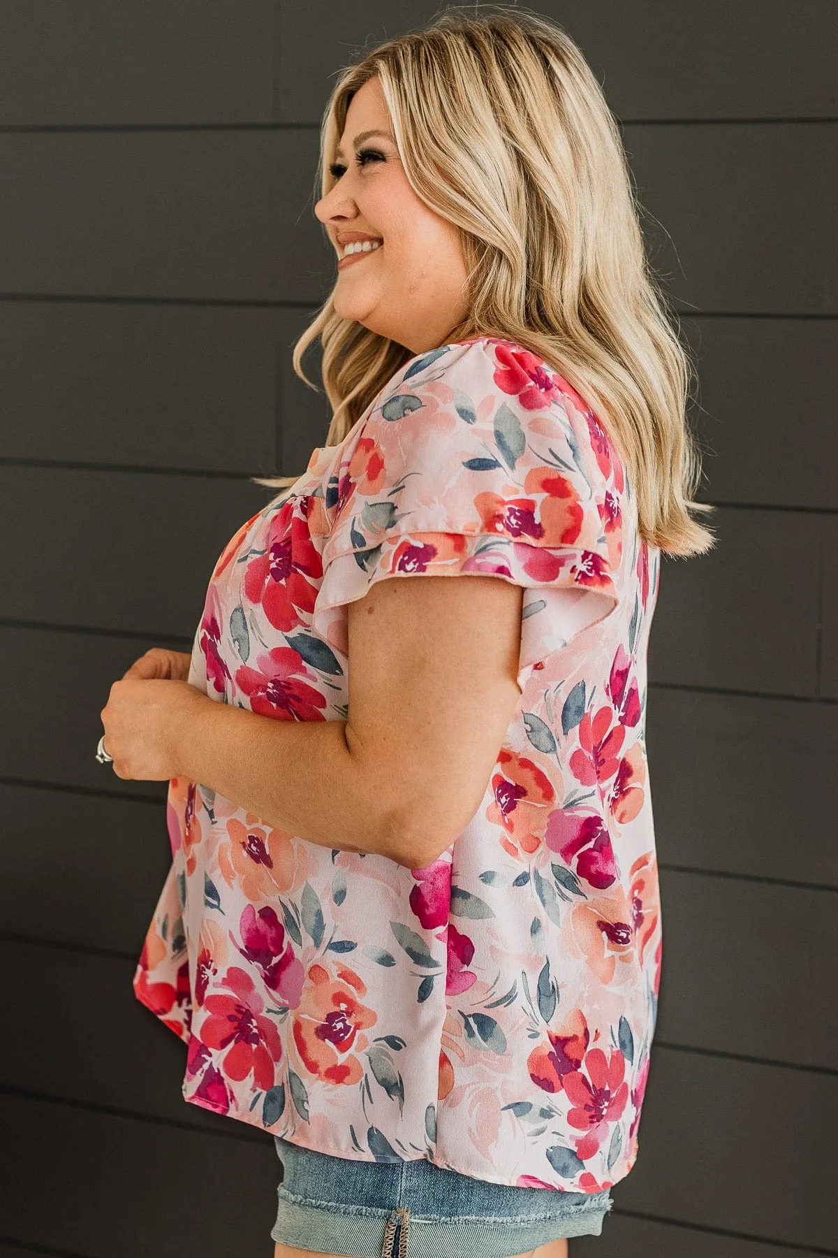 Delightful Feelings Floral Top- Coral & Peach
