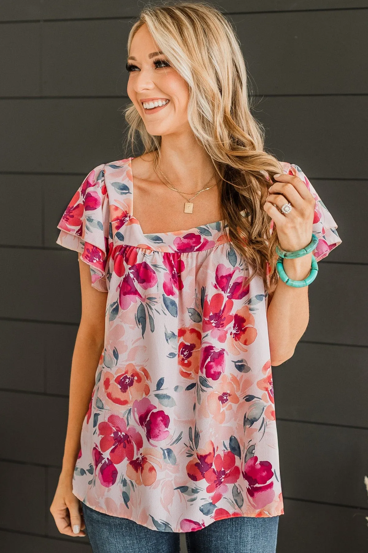 Delightful Feelings Floral Top- Coral & Peach