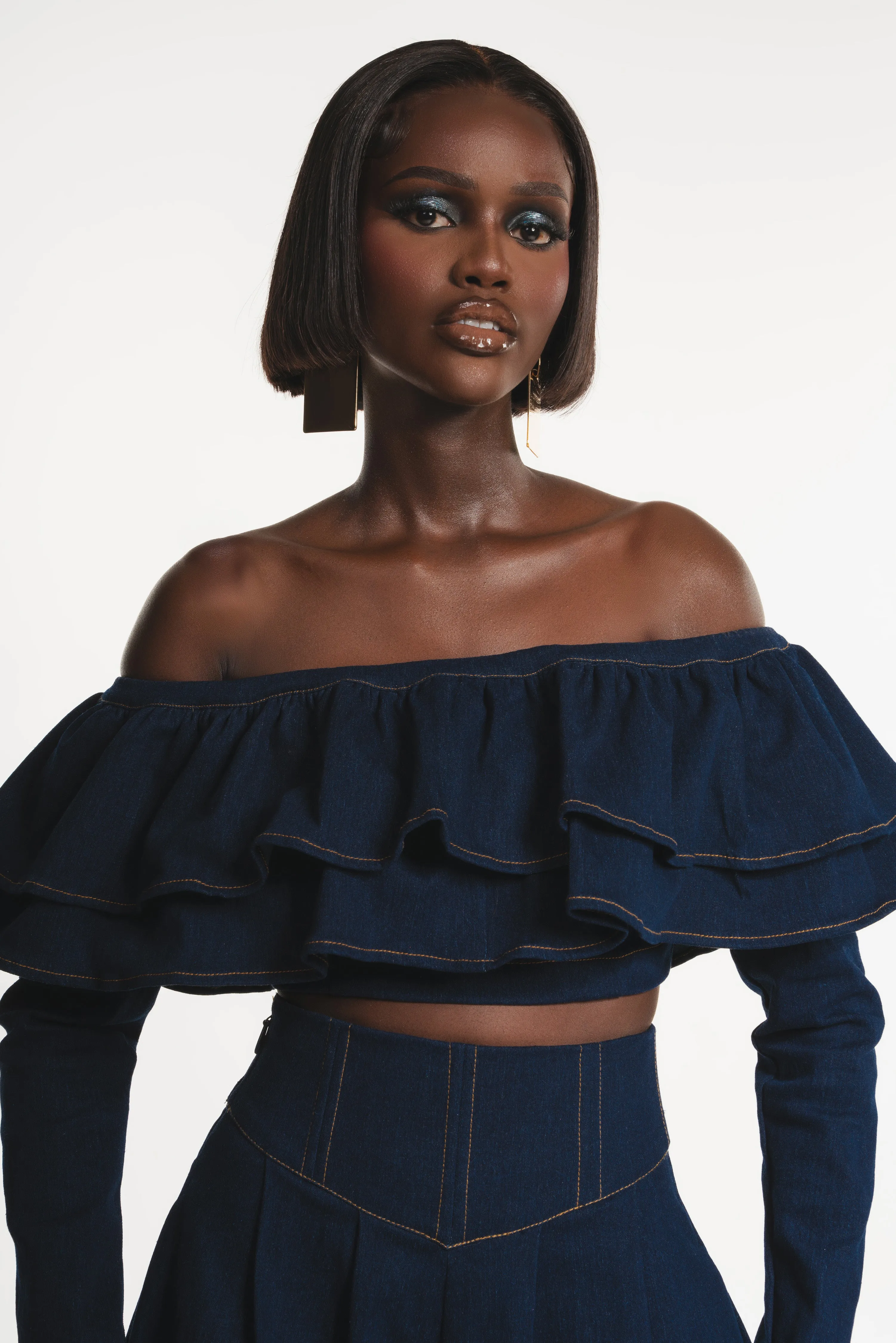 Denim DIJA Ruffle Crop Top