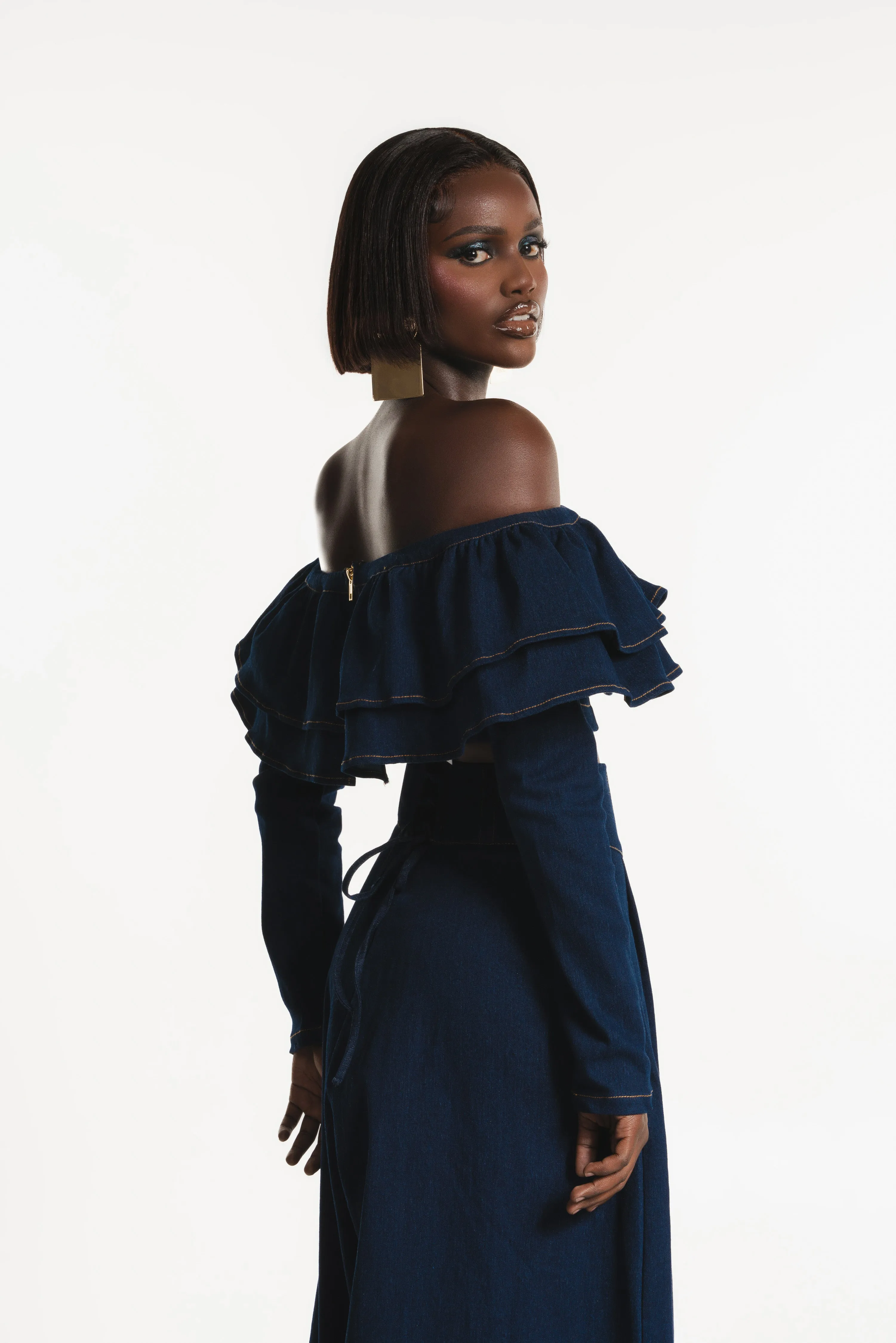 Denim DIJA Ruffle Crop Top