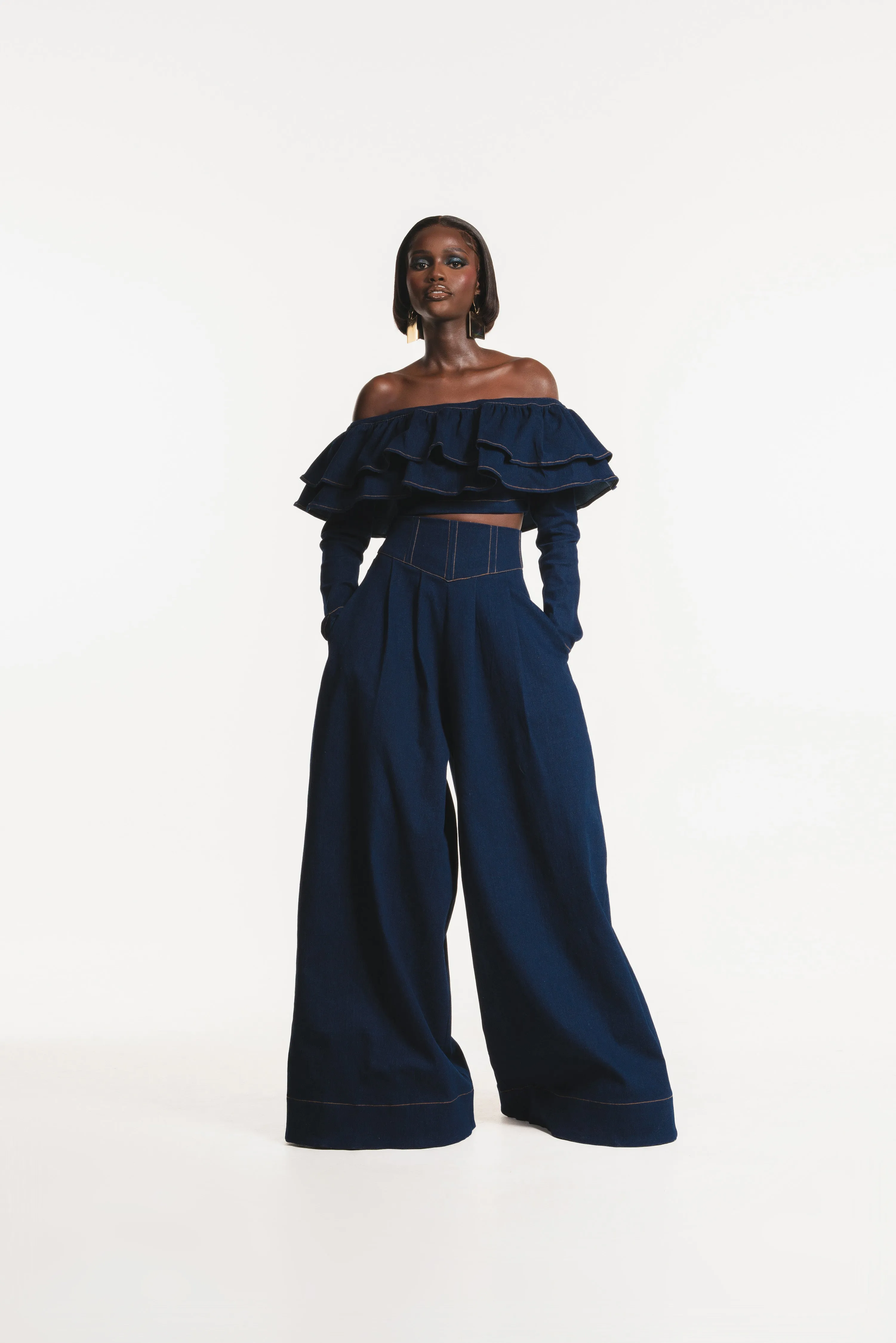 Denim DIJA Ruffle Crop Top