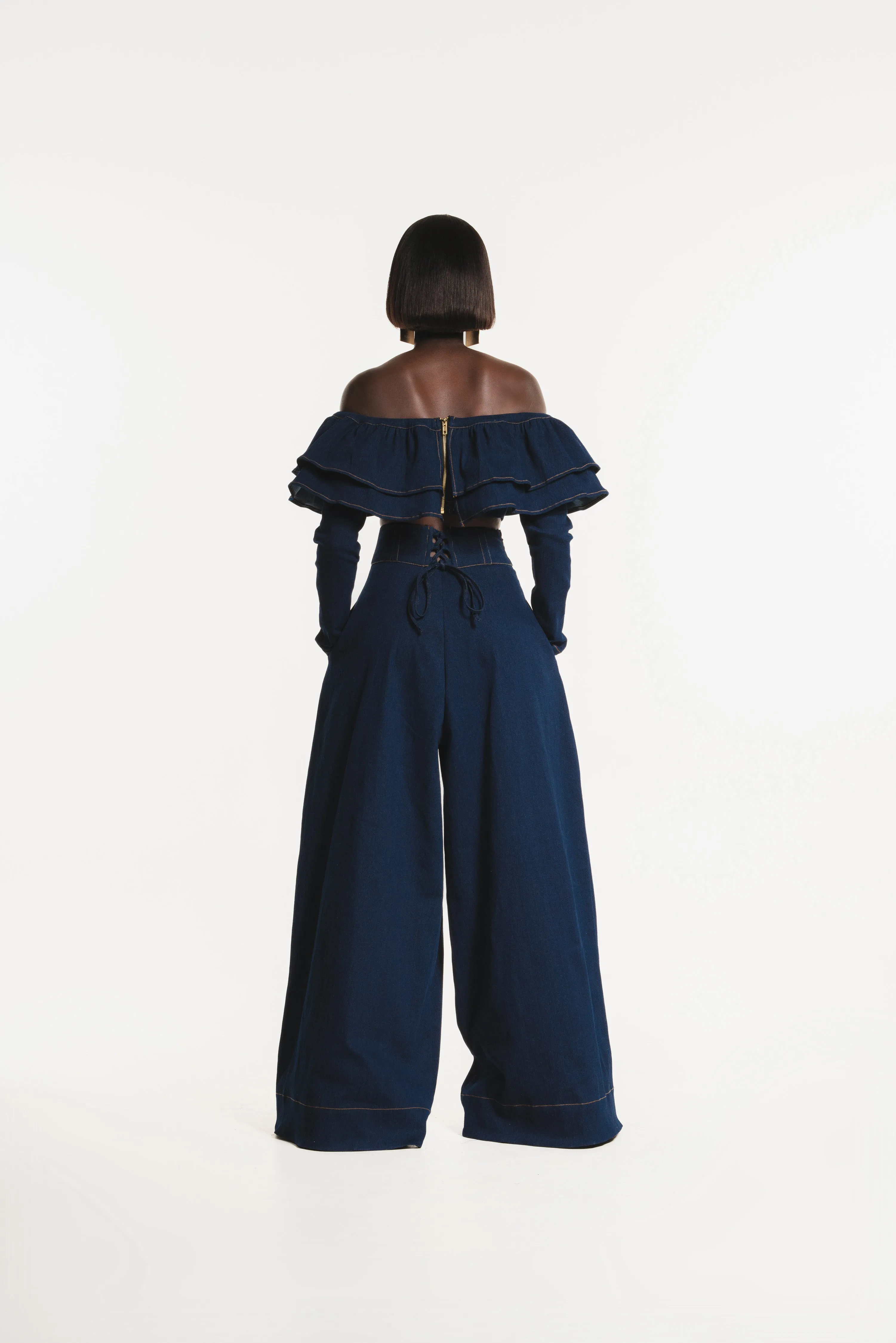 Denim DIJA Ruffle Crop Top