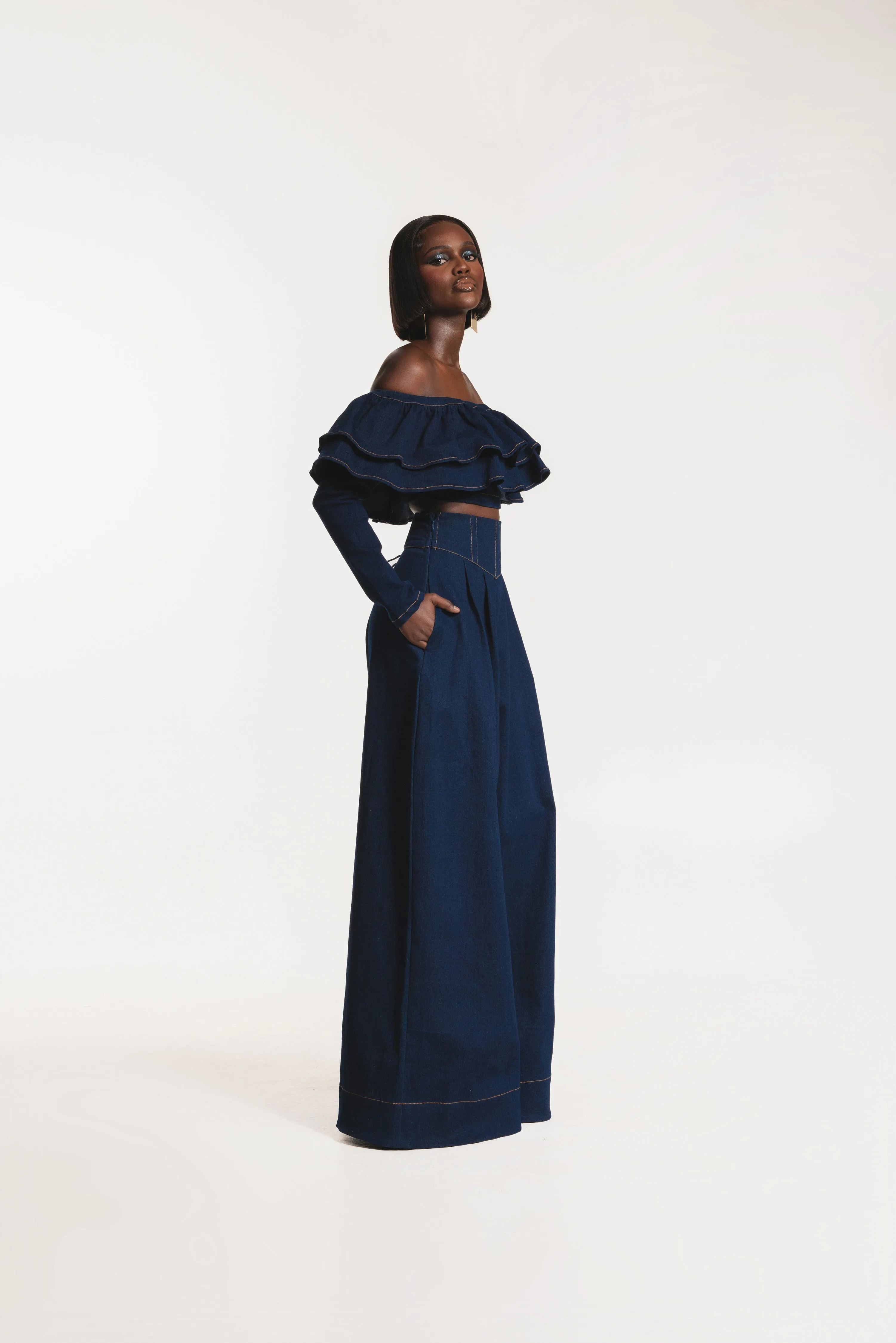 Denim DIJA Ruffle Crop Top