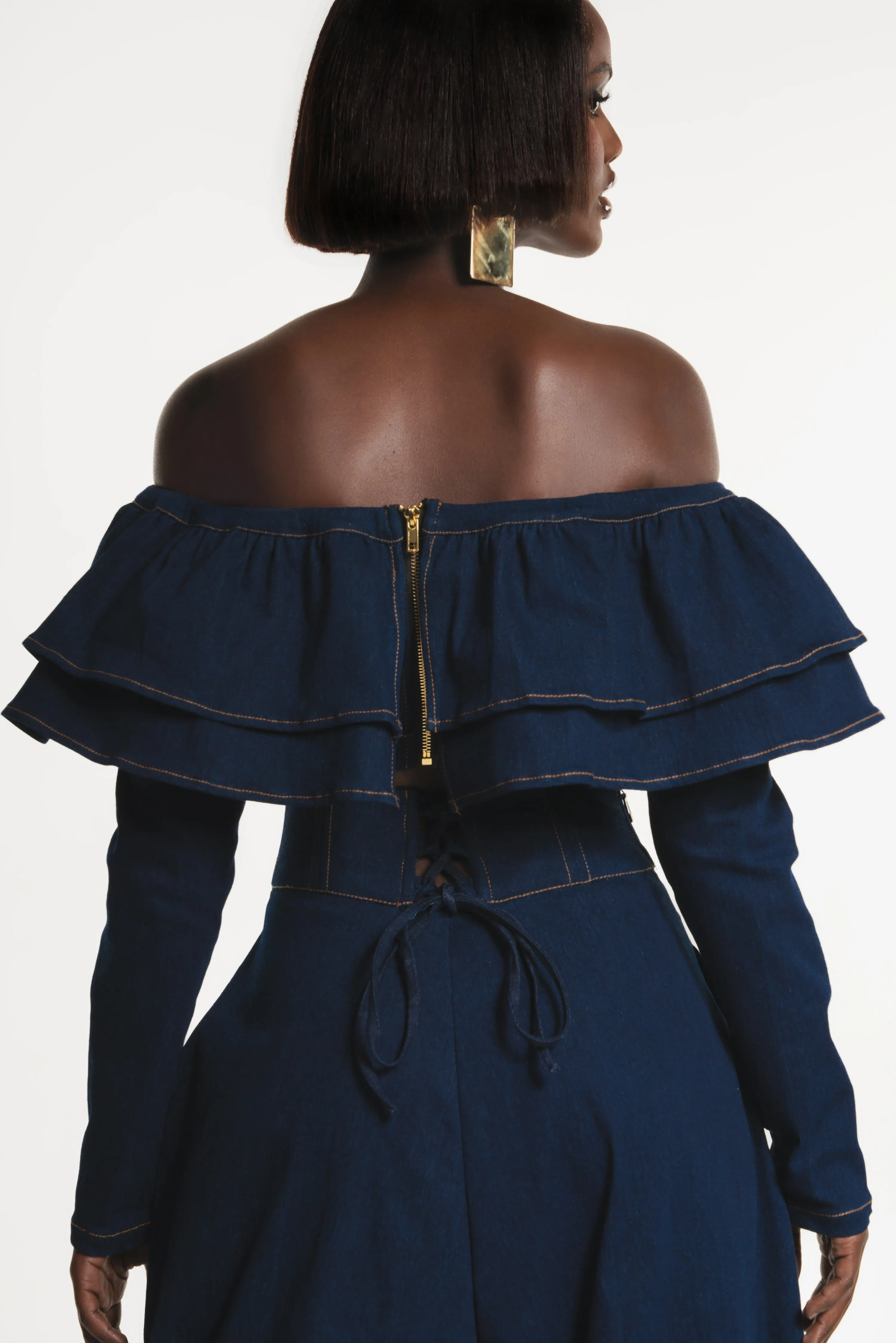 Denim DIJA Ruffle Crop Top