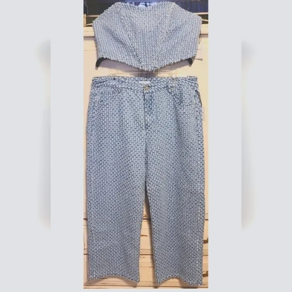 Denim pants and bustier top set