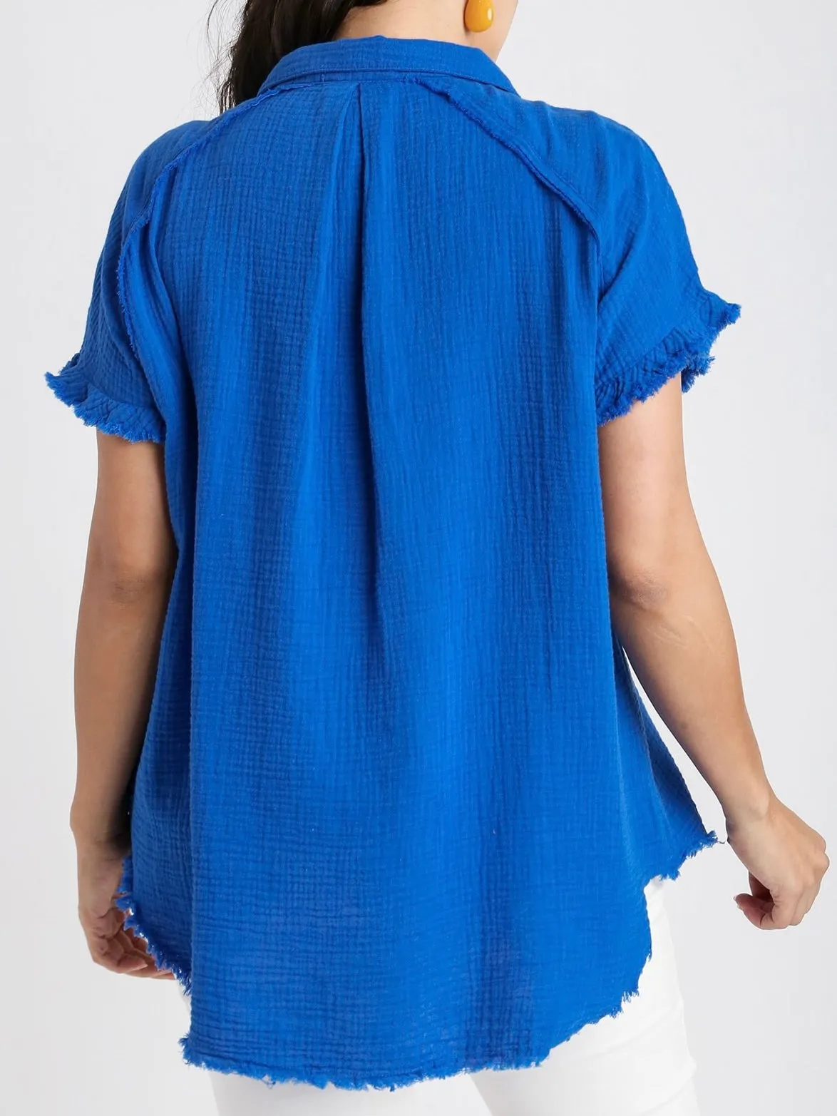 Double Gauze Cap Sleeve Top - Sapphire FINAL SALE