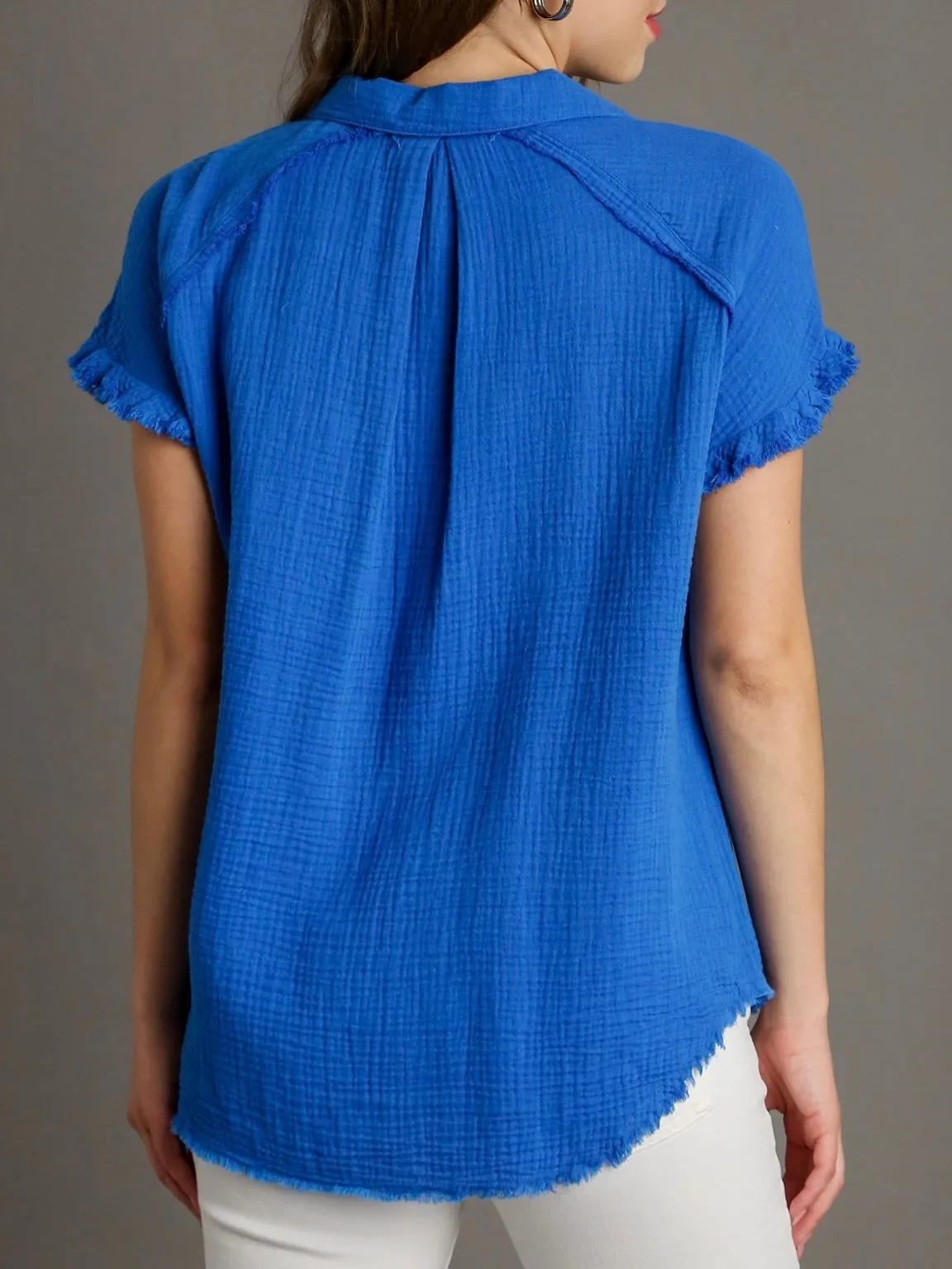 Double Gauze Cap Sleeve Top - Sapphire FINAL SALE