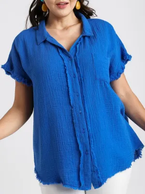 Double Gauze Cap Sleeve Top - Sapphire FINAL SALE