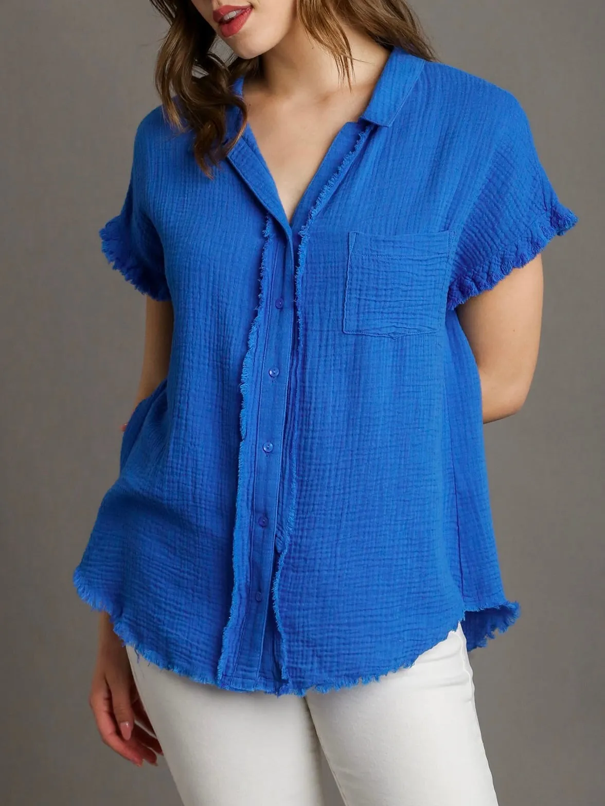 Double Gauze Cap Sleeve Top - Sapphire FINAL SALE