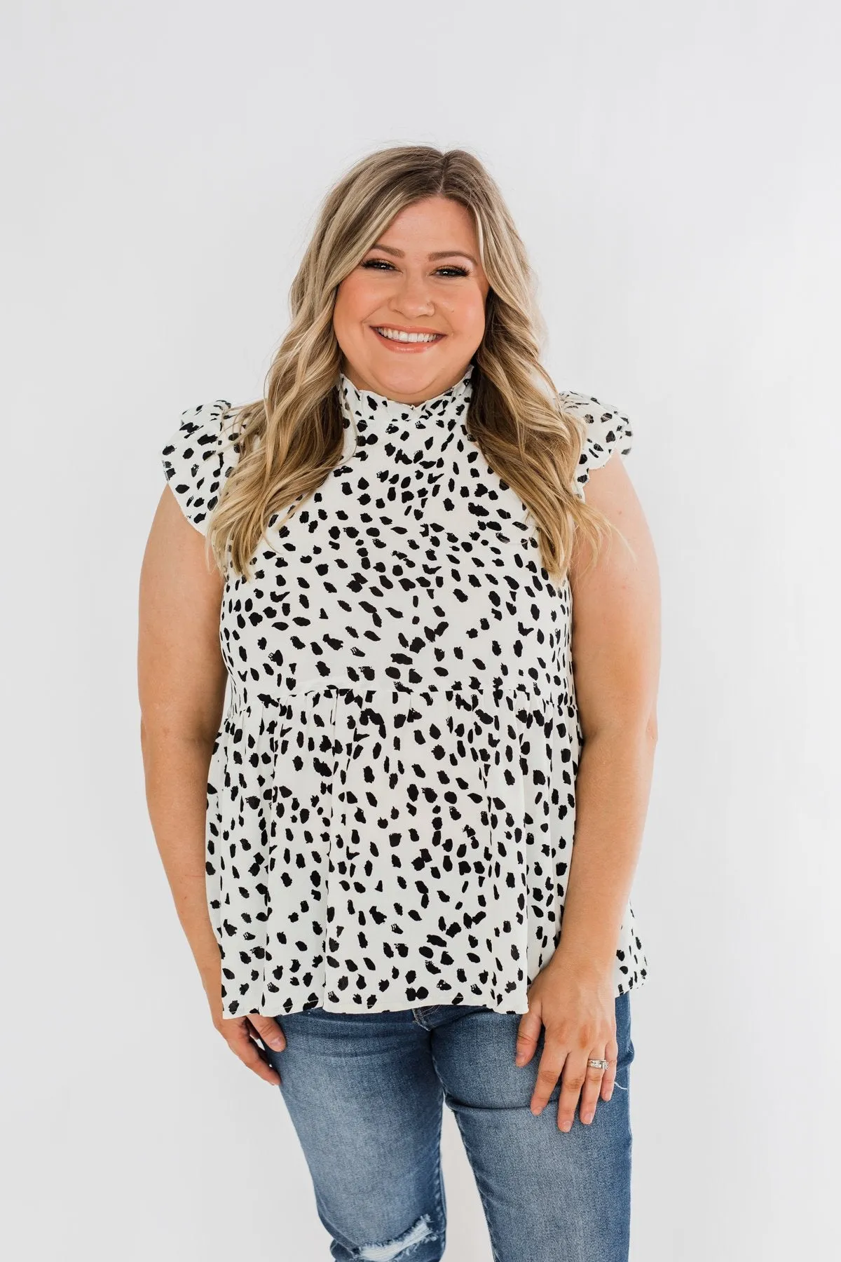 Dreaming of New Adventures Spotted Babydoll Top- Off White