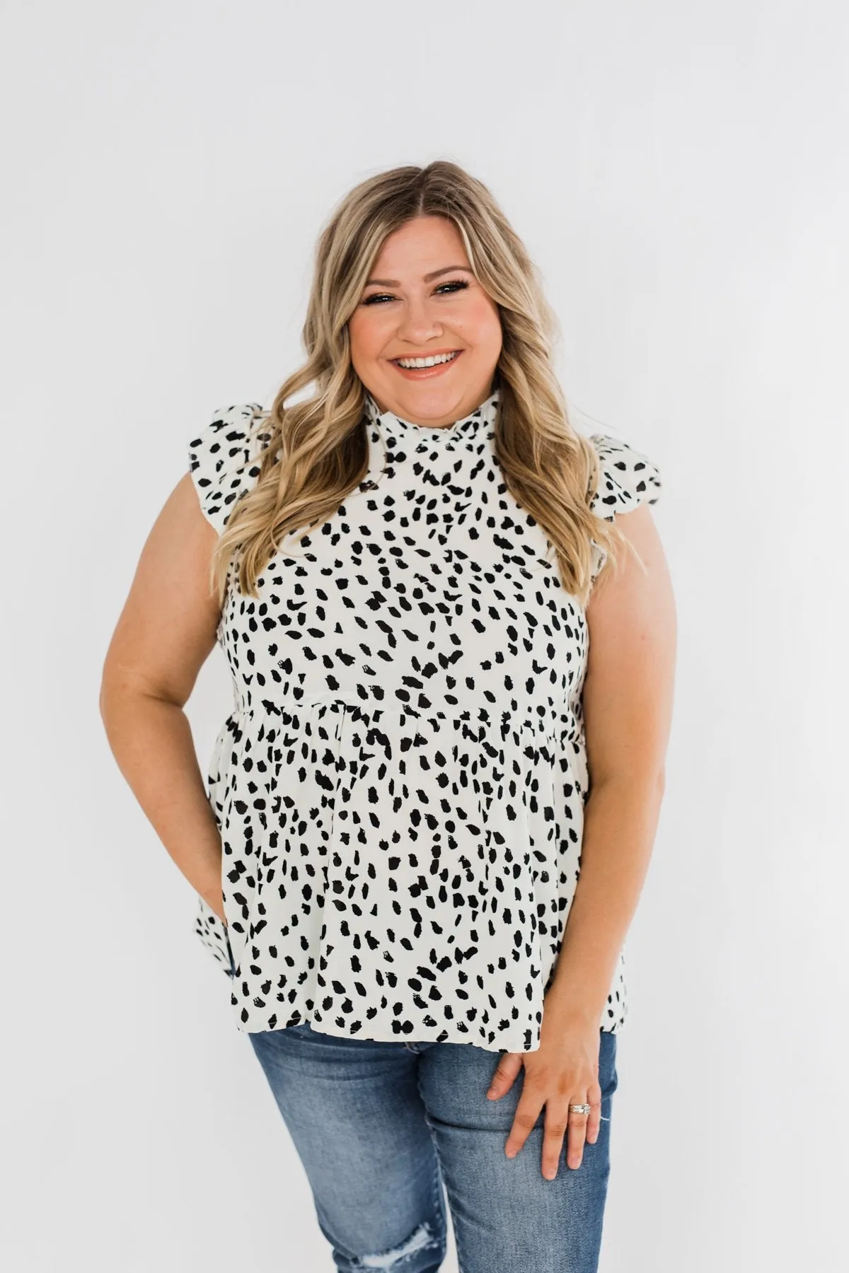 Dreaming of New Adventures Spotted Babydoll Top- Off White
