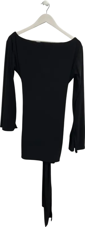 Ego Black Long Flared Sleeve Drape Detail Bodycon Dress UK 12
