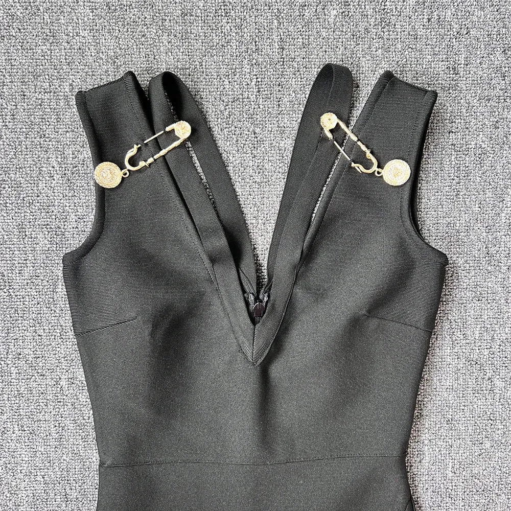 Elegant Bandage Dress New Fashion Sexy Sleeveless Bodycon Dress with Split Clubwear Party Midi Dresses