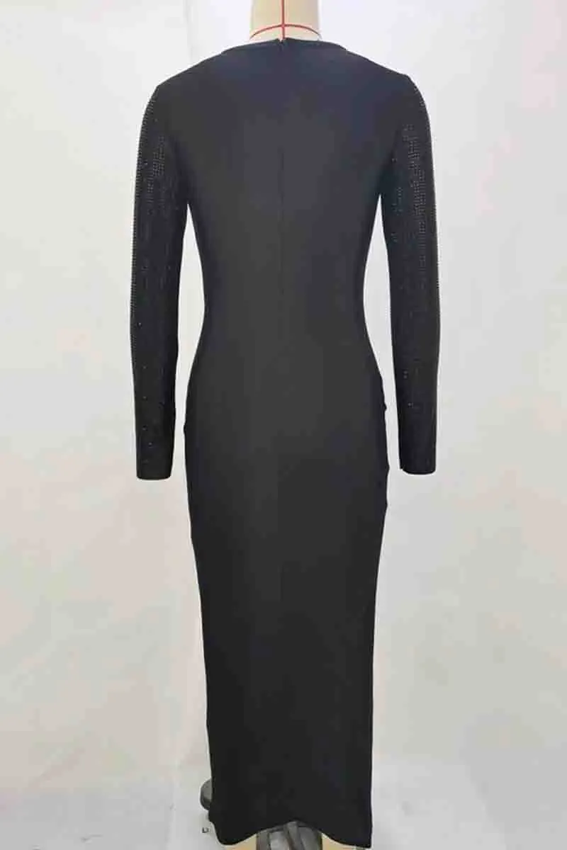 Elegant Hollow Out Patchwork Contrast O Neck Long Dresses(3 Colors)