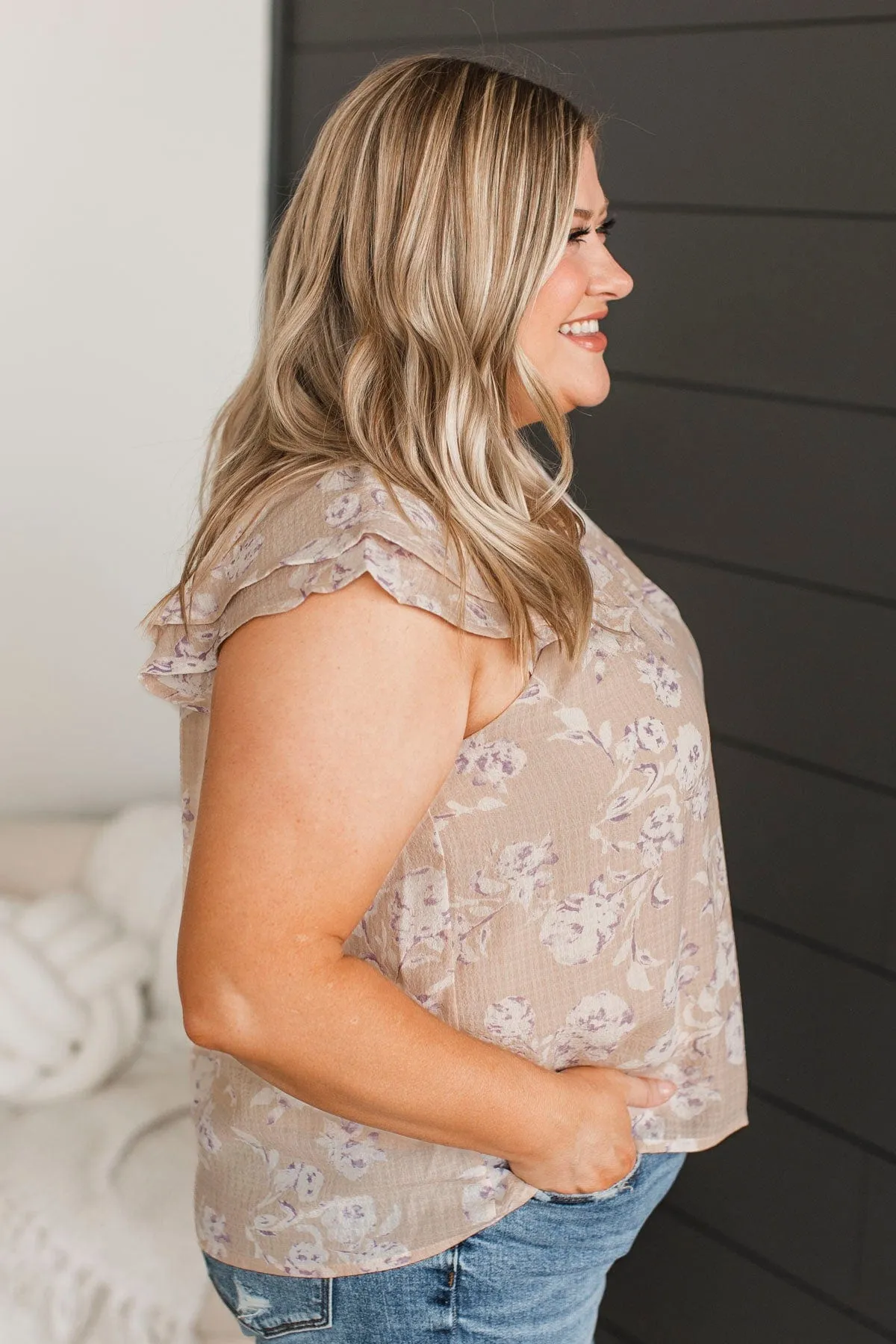 Enchanting Lifestyle Floral Top- Beige