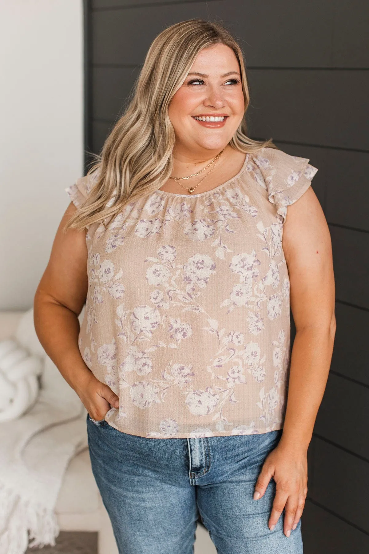 Enchanting Lifestyle Floral Top- Beige