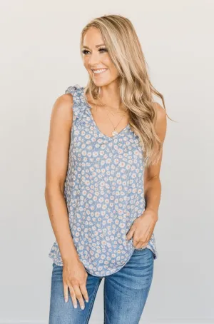 Endless Summer Ruffle Floral Tank Top- Denim Blue