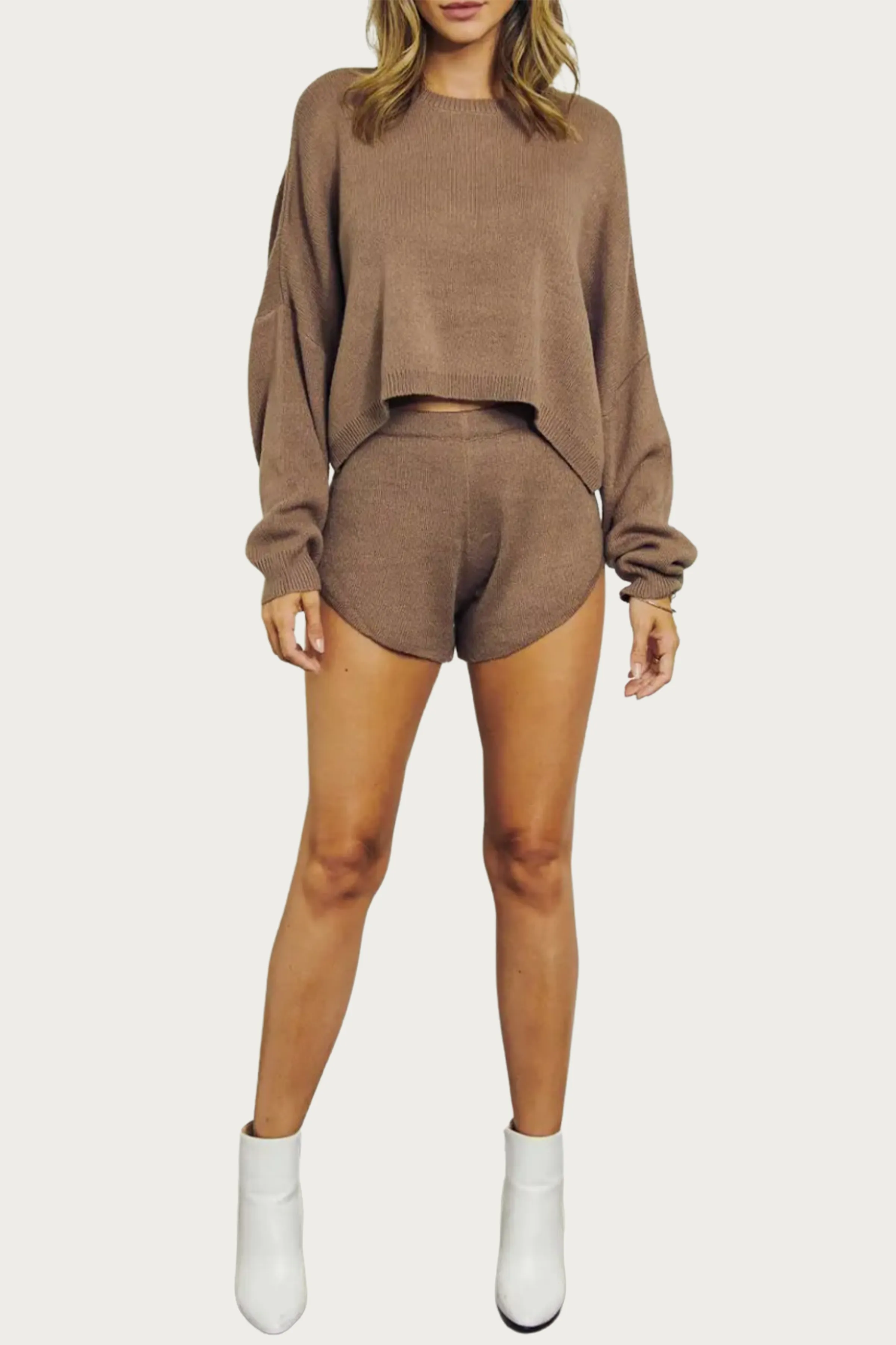 ESSENTIAL CROPPED CREW NECK BOXY SWEATER