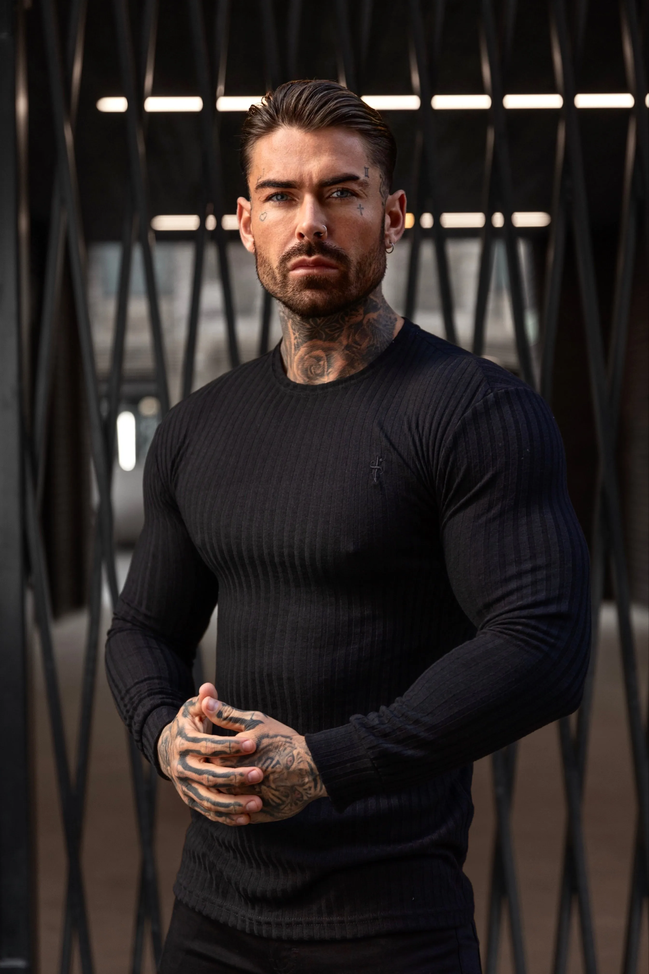 Father Sons Classic Black Ribbed Knit Jumper With Tonal Embroidery - FSH940