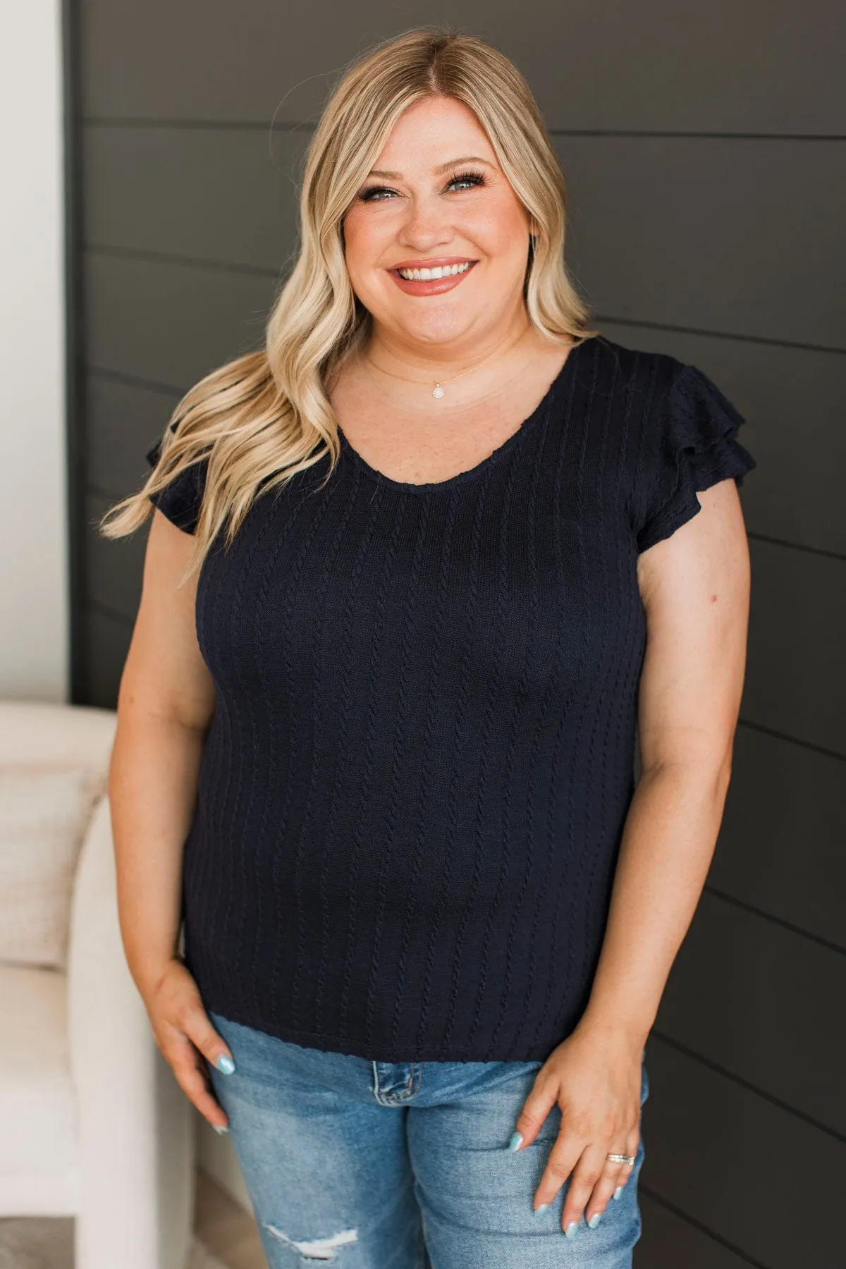 Feels So Nice Knit Top- Dark Navy