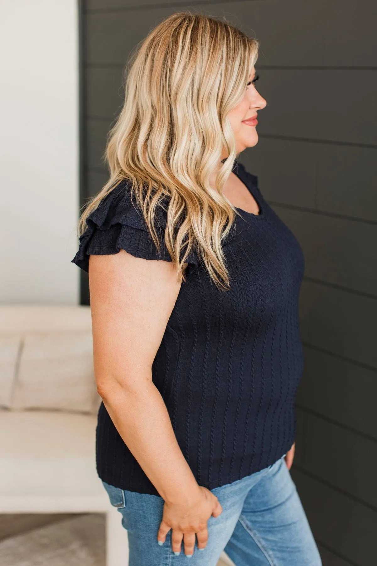 Feels So Nice Knit Top- Dark Navy