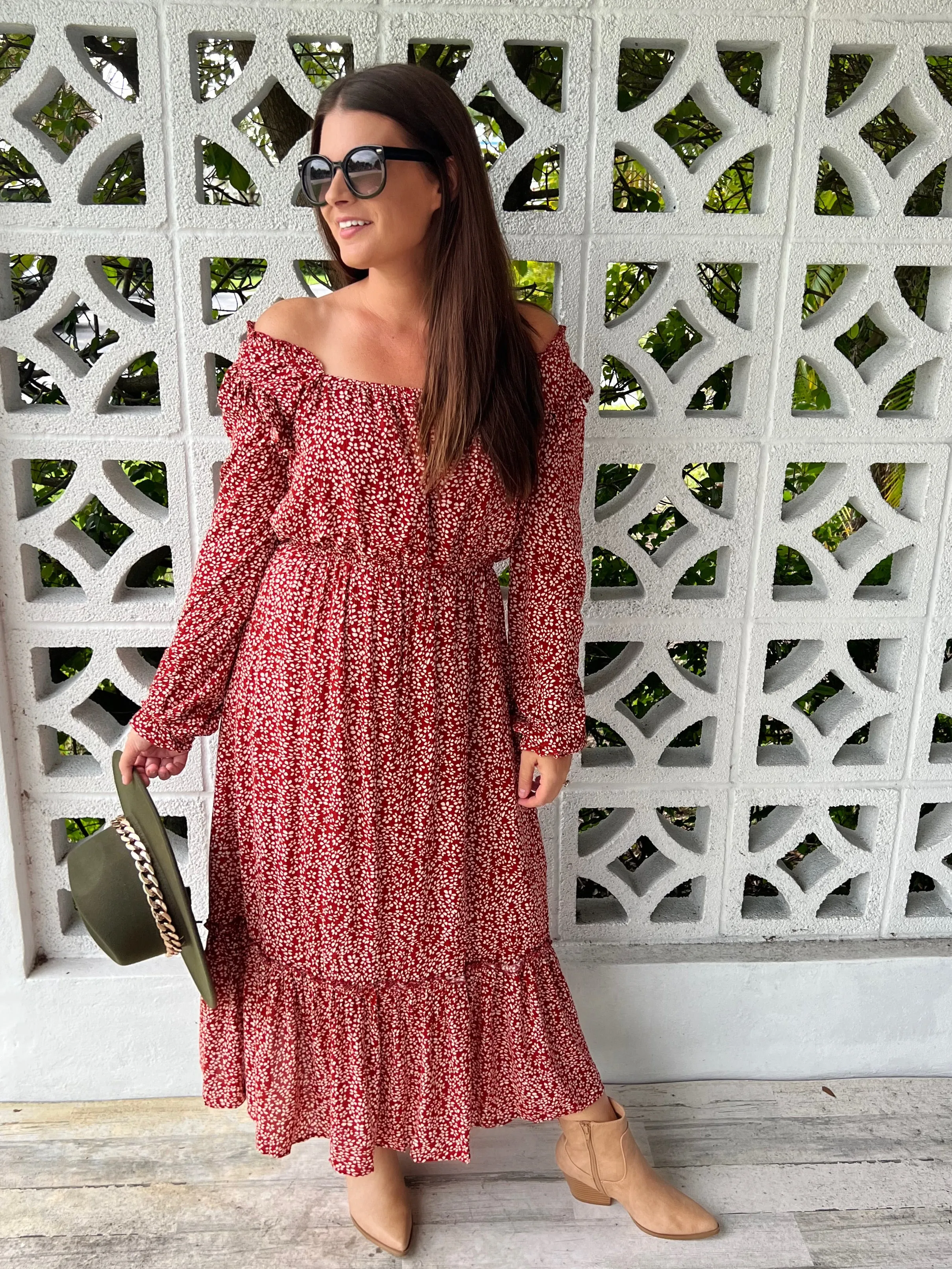 First Kiss Long Sleeve Maxi Dress In Rust