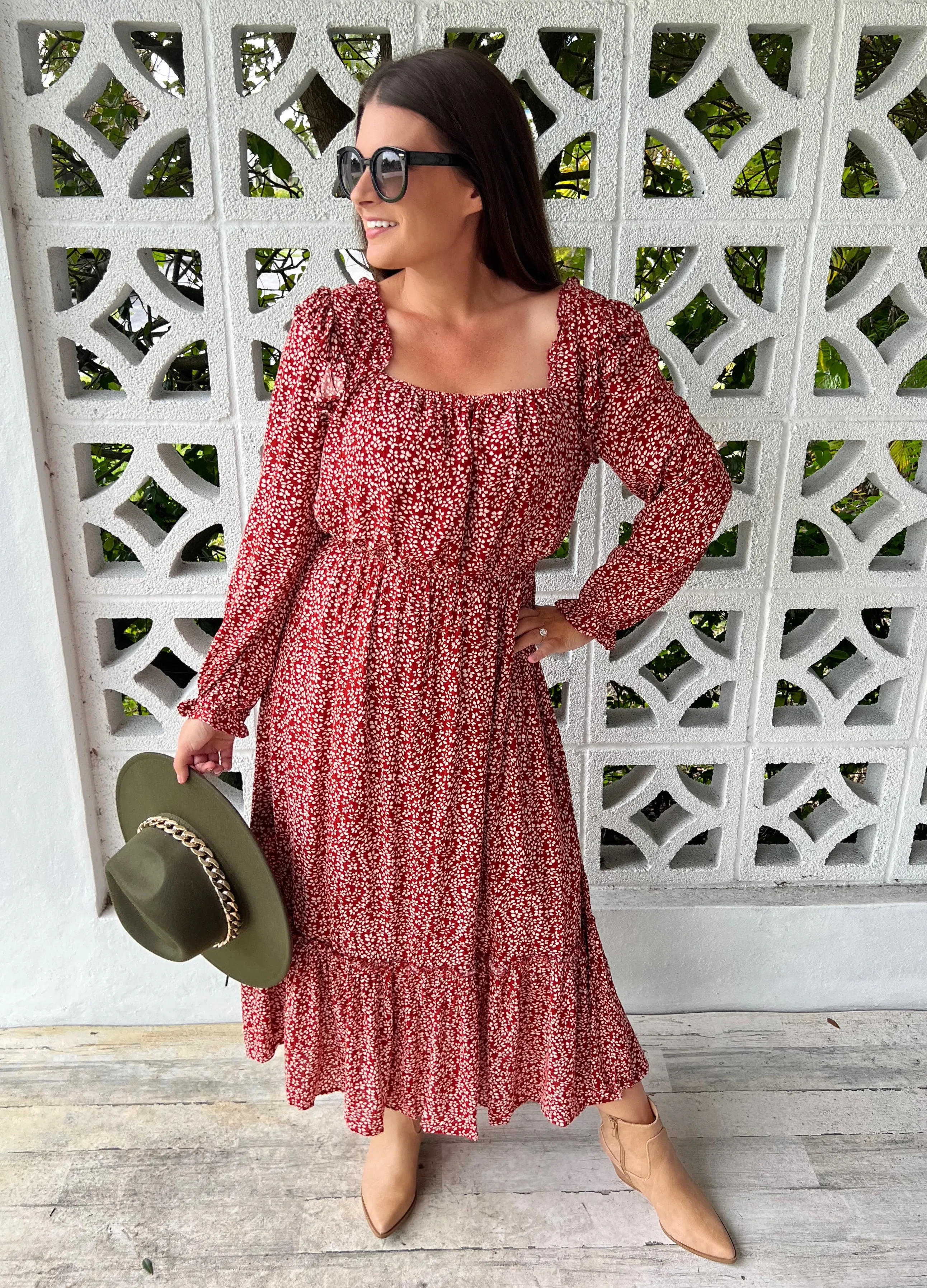 First Kiss Long Sleeve Maxi Dress In Rust