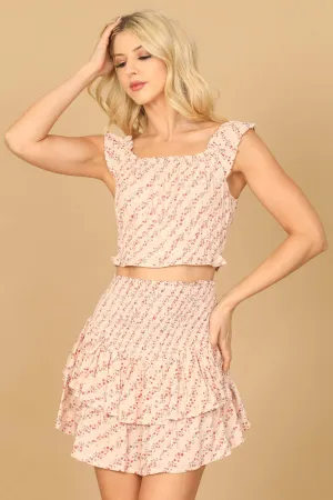 FLORAL CROP TOP SMOCKED RUFFLE SKIRT