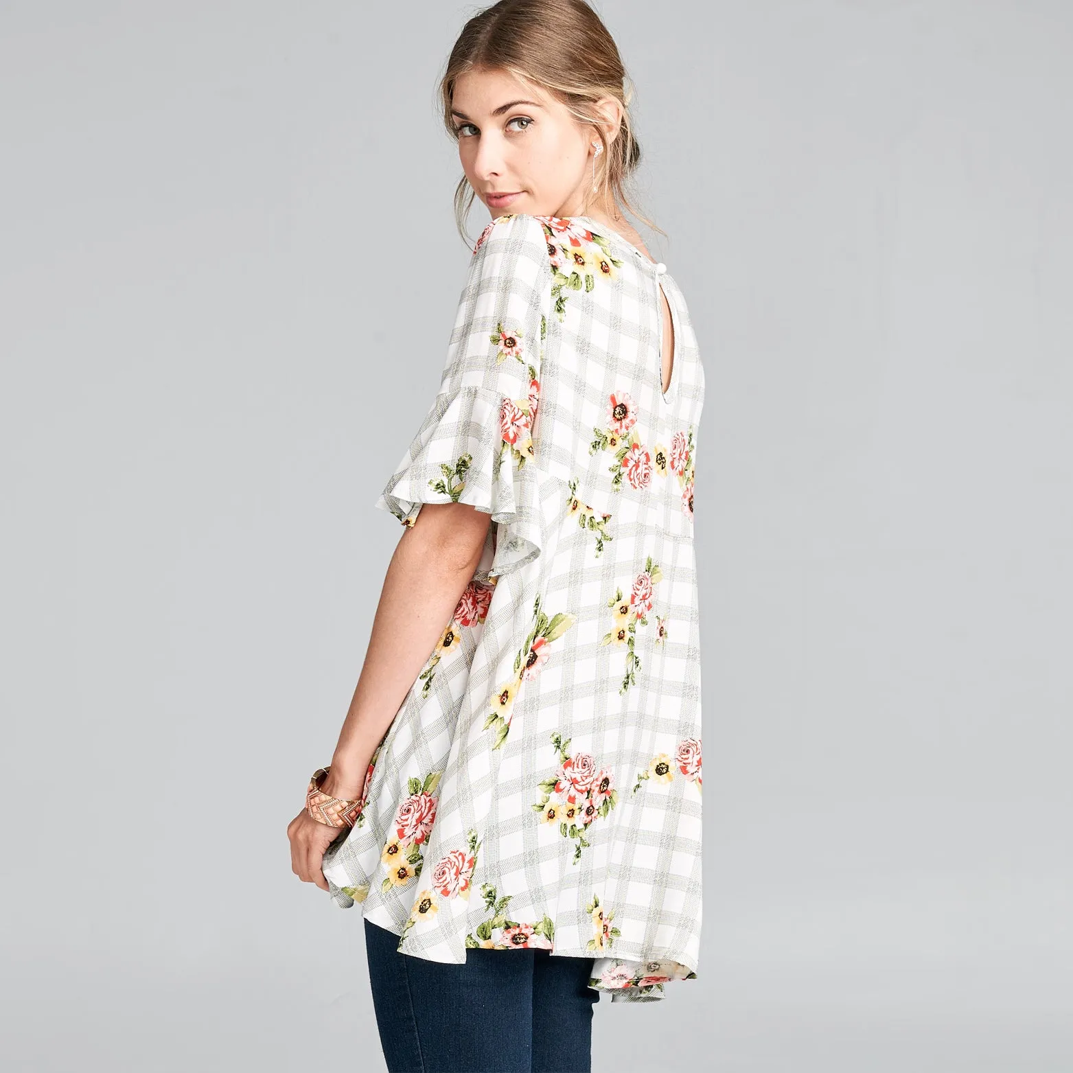Floral Plaid Swing Top