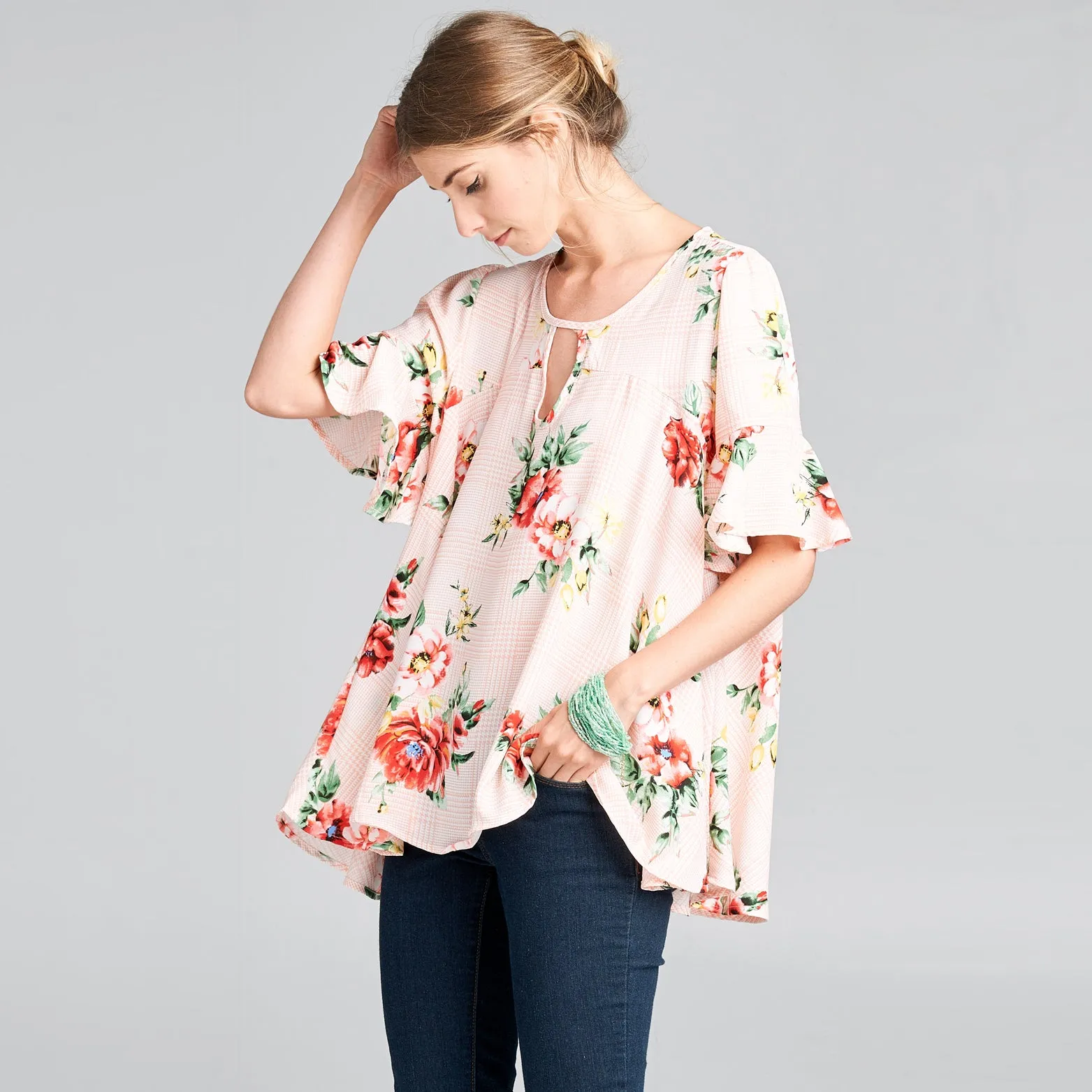 Floral Plaid Swing Top