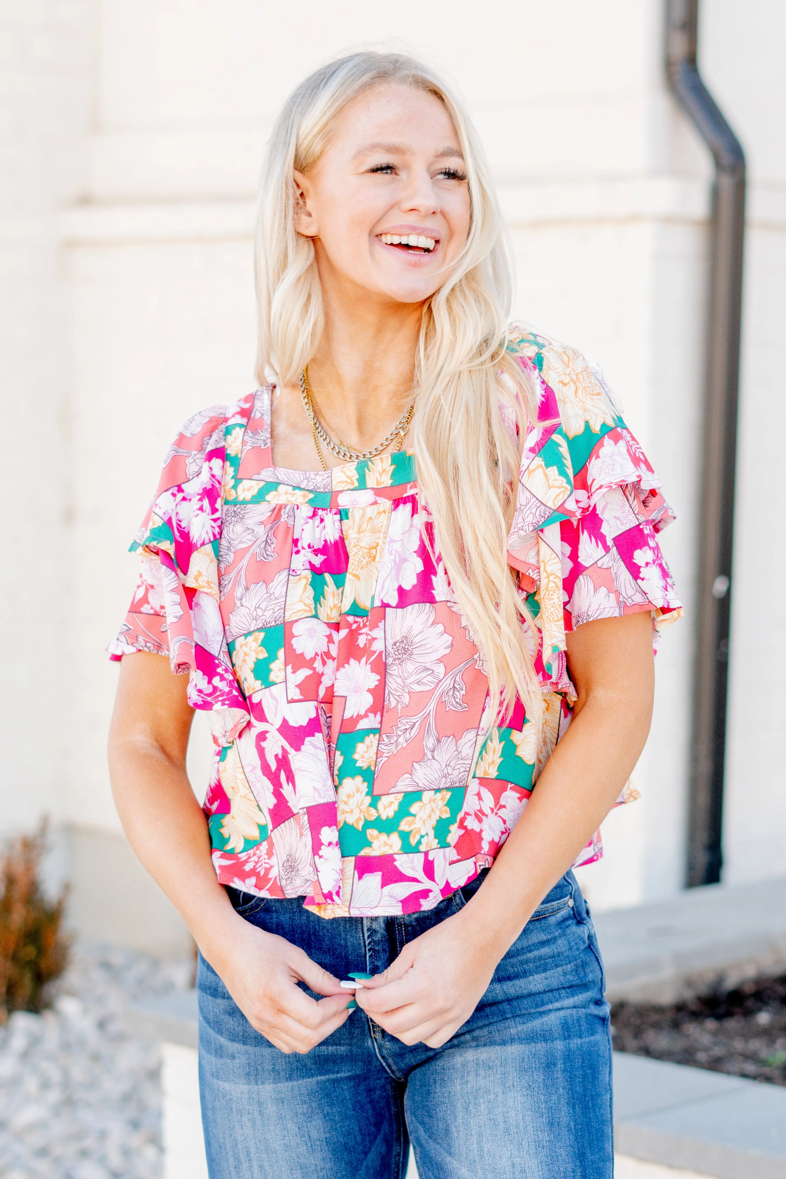 Floral Print Ruffle Sleeve Top