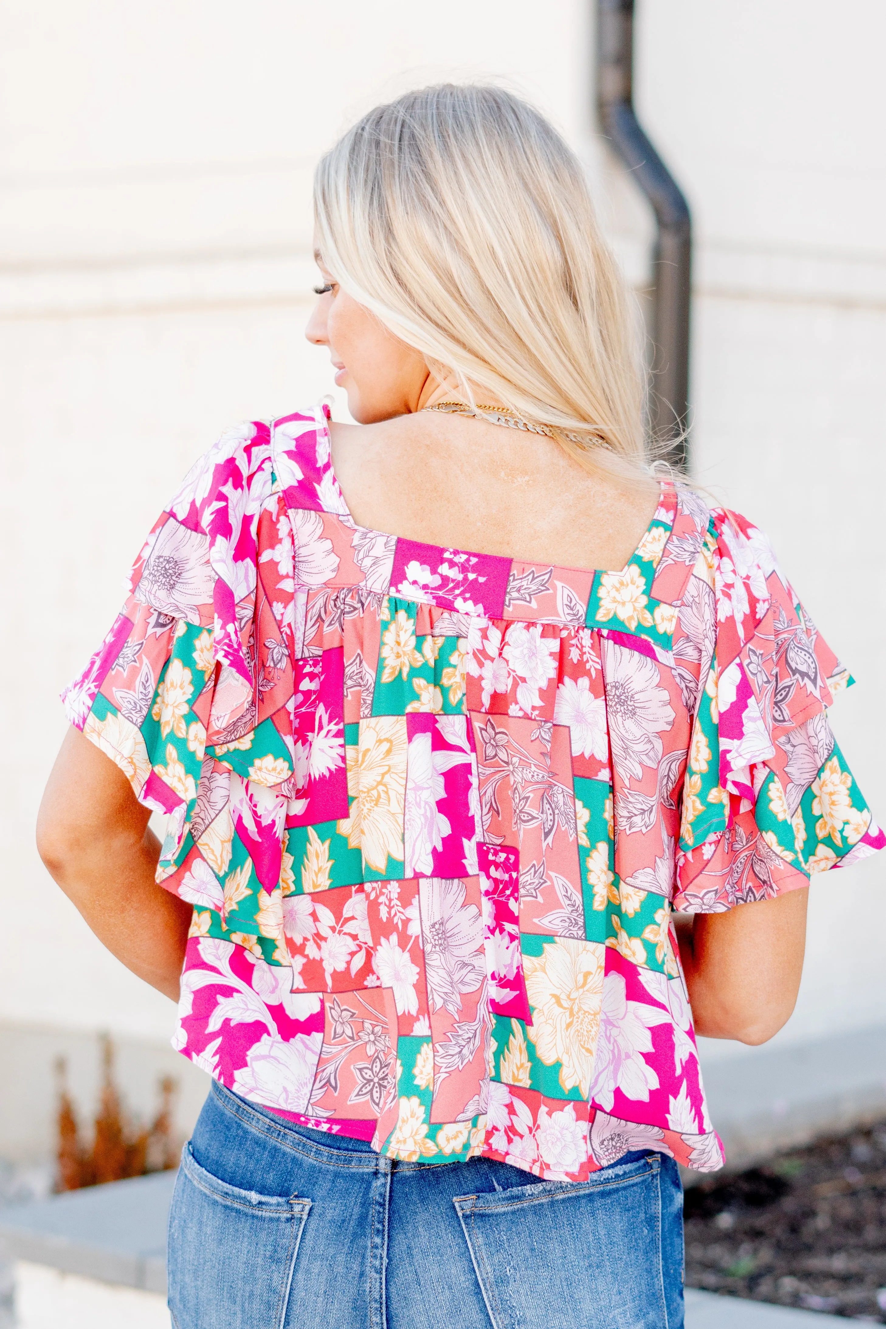 Floral Print Ruffle Sleeve Top
