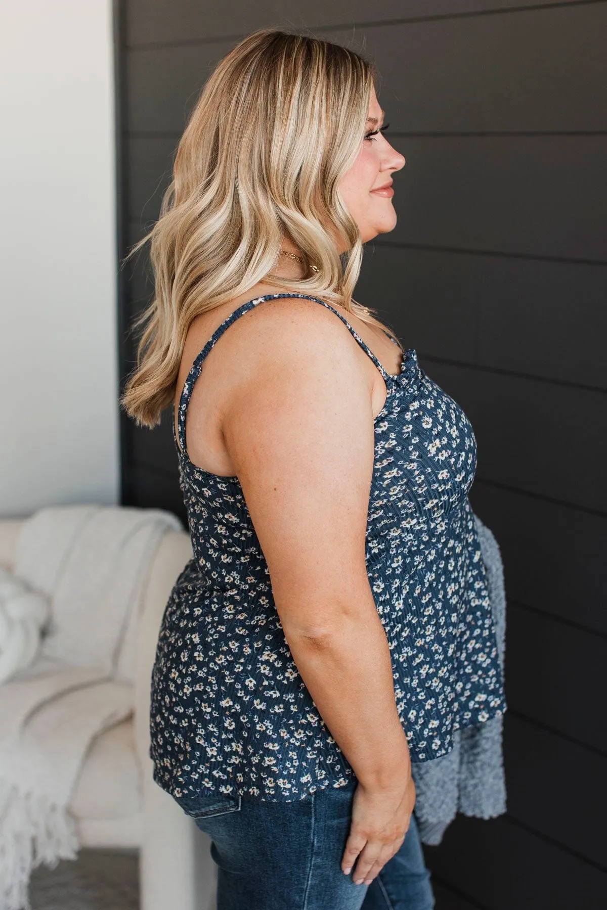 Fond Companions Floral Tank Top- Navy