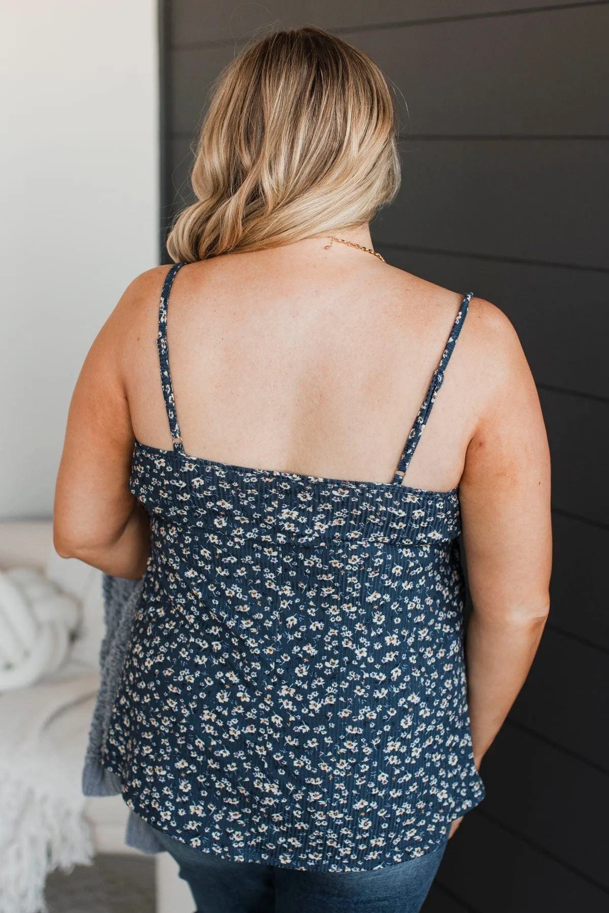 Fond Companions Floral Tank Top- Navy