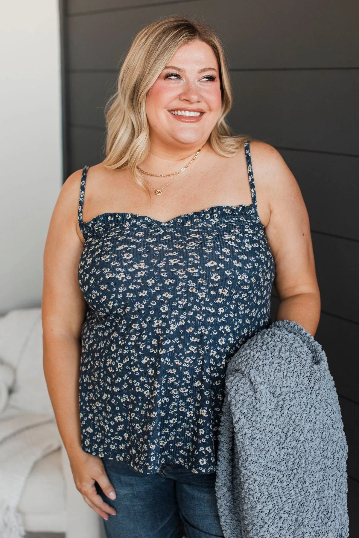 Fond Companions Floral Tank Top- Navy