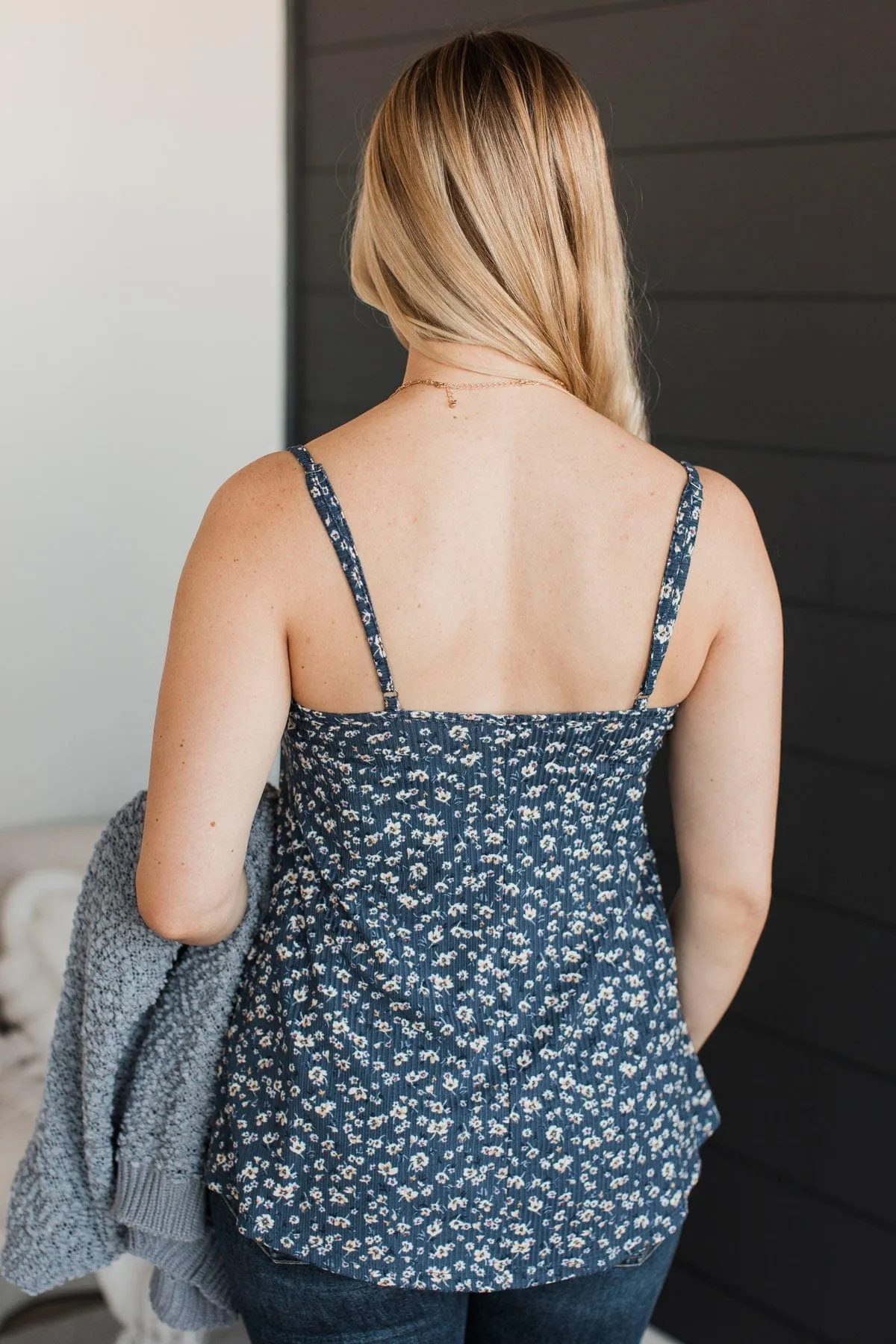 Fond Companions Floral Tank Top- Navy
