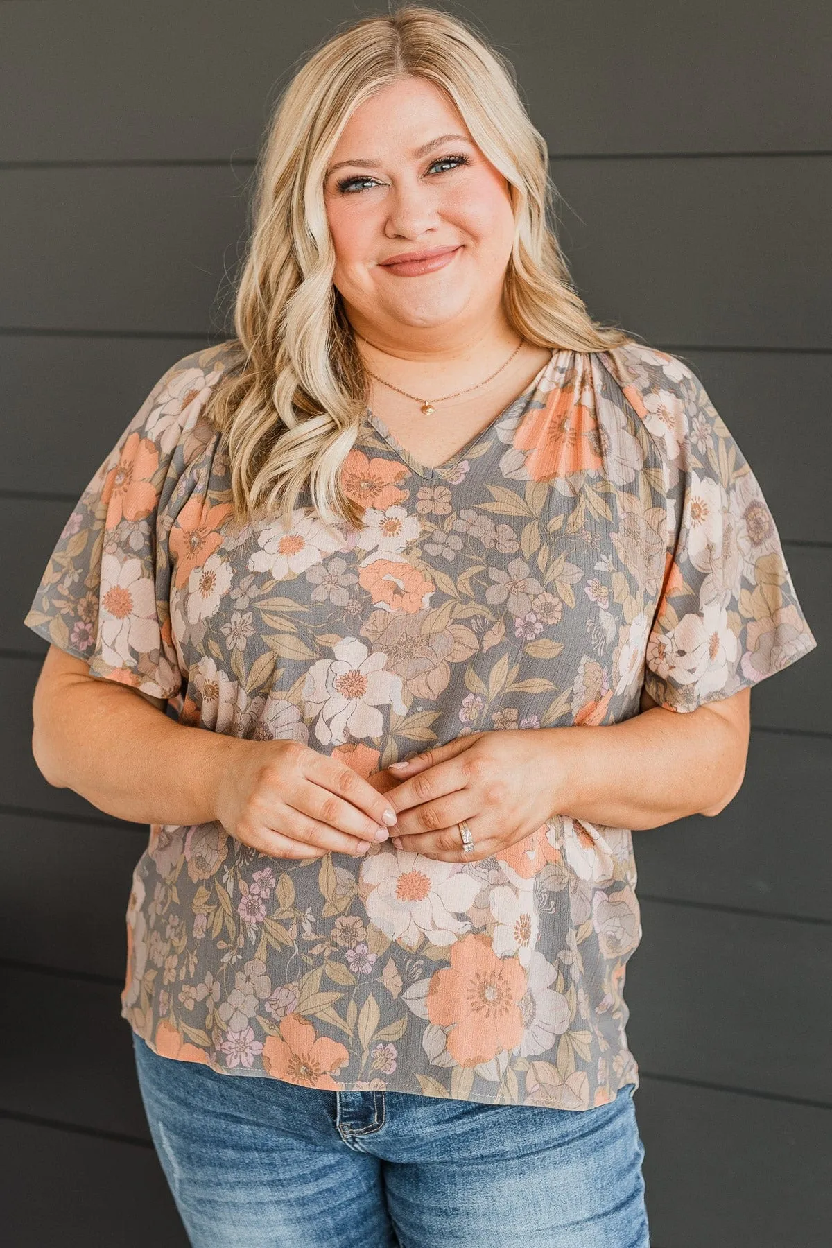Forever Enchanted Floral Top- Grey