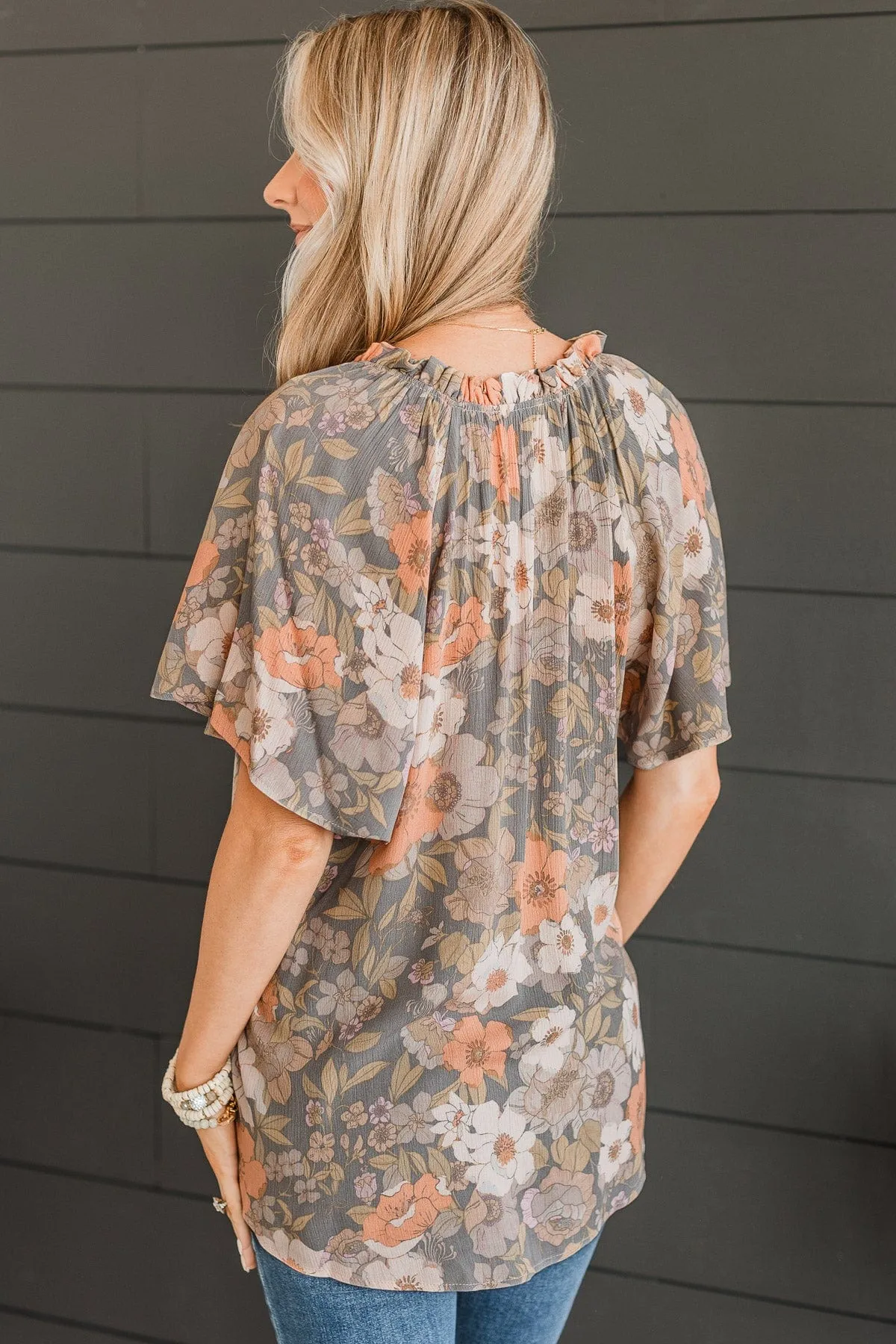Forever Enchanted Floral Top- Grey