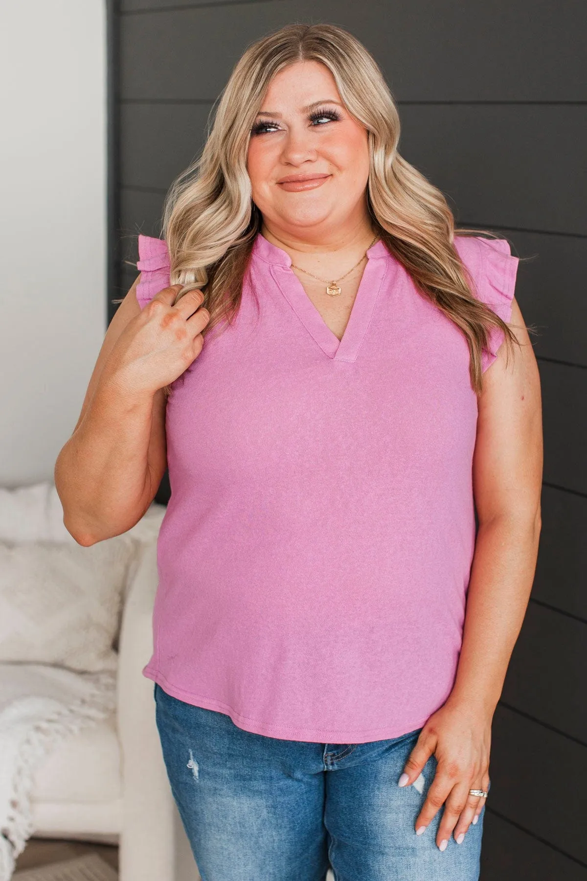 Forget Me Not Ruffle Top- Orchid