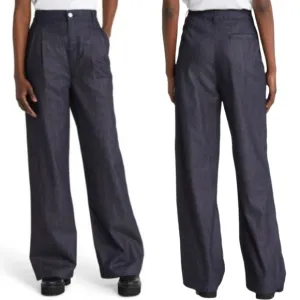 Frame NEW Pleated Wide Leg High Rise Denim Pants Dark Rinse Navy Size 28 NWOT