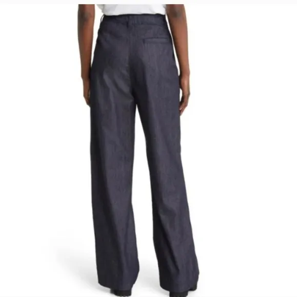 Frame NEW Pleated Wide Leg High Rise Denim Pants Dark Rinse Navy Size 28 NWOT