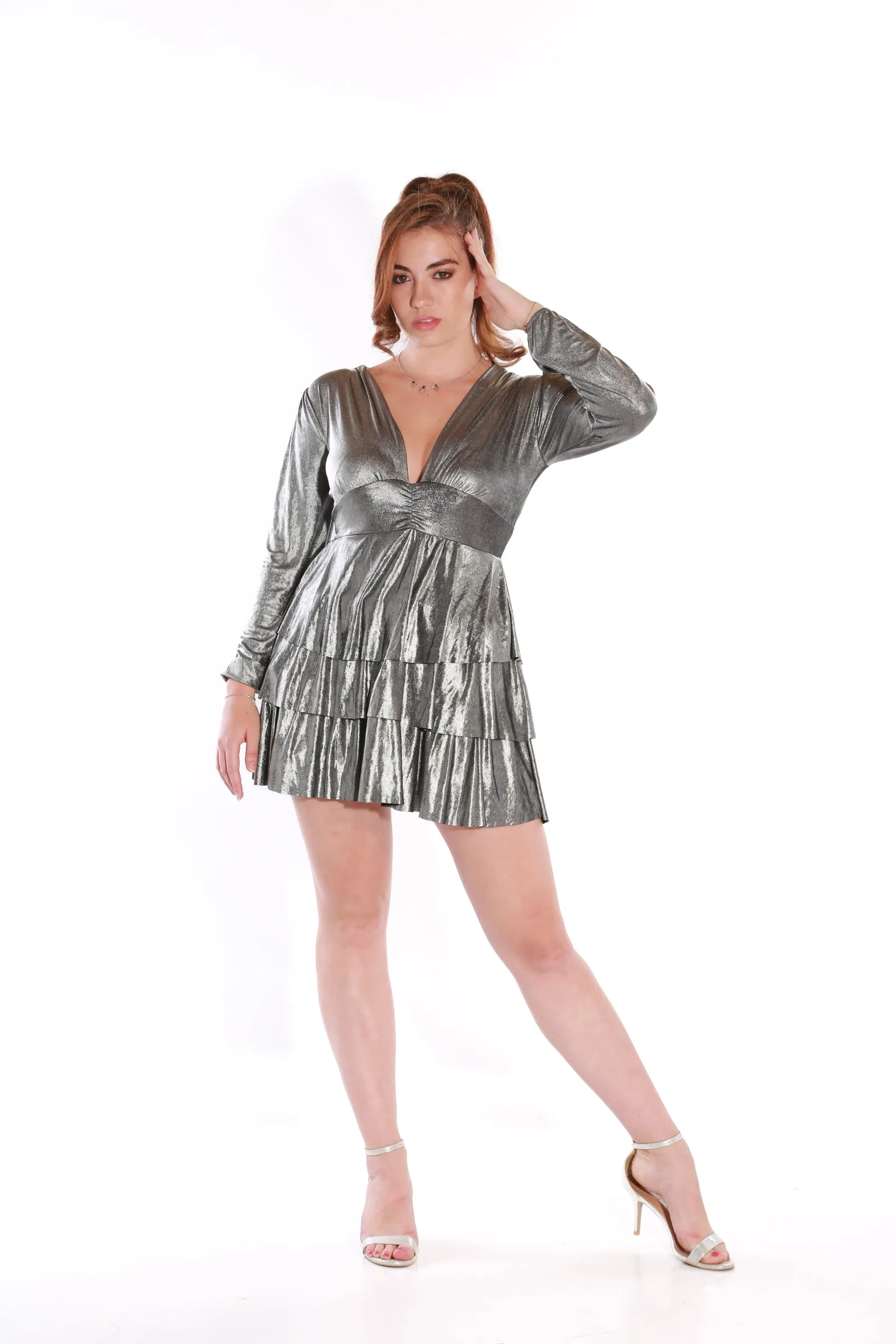 Frilly ruffled metallic bodycon dress