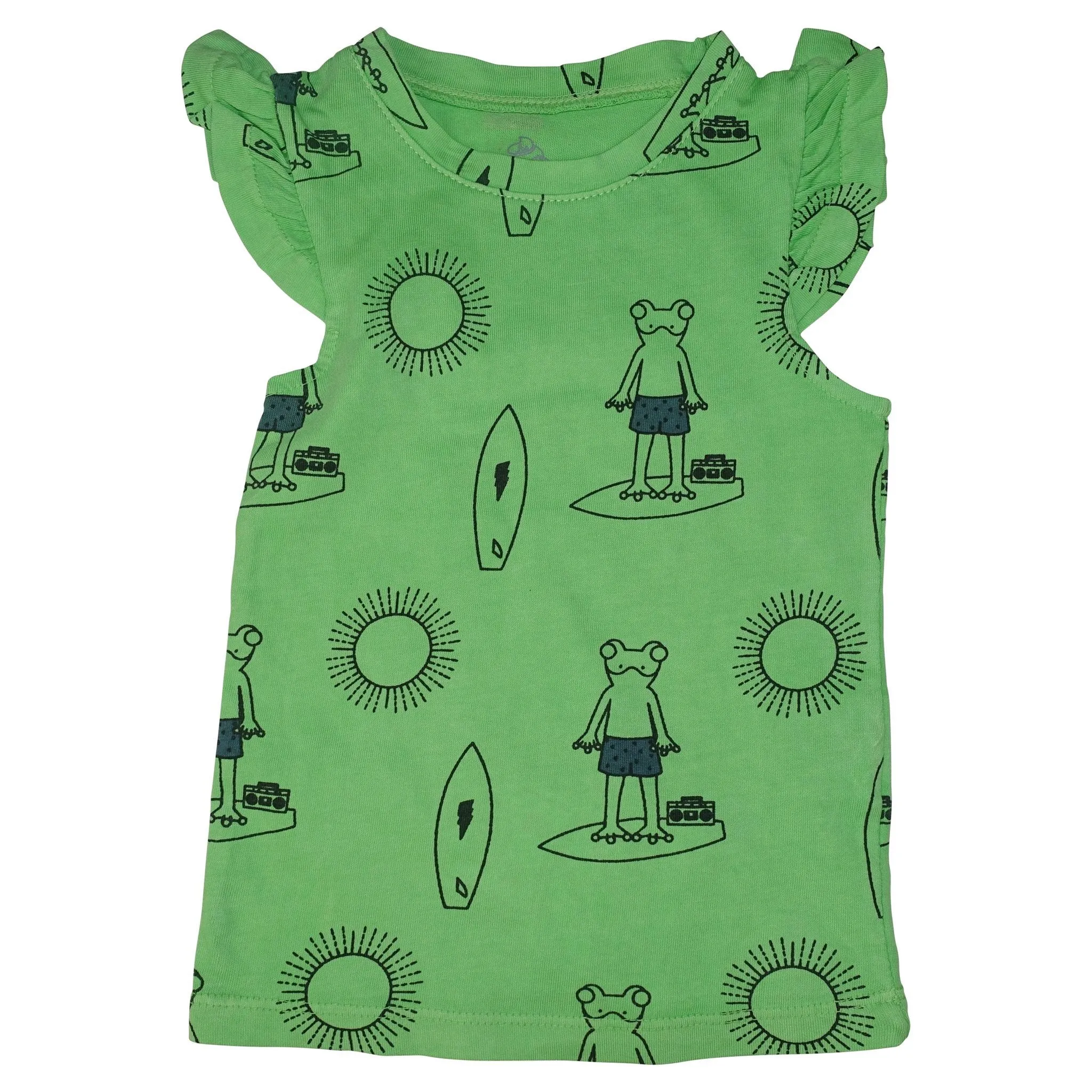 Frog Surf Print Ruffle Tank- Green