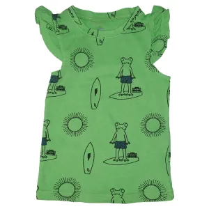 Frog Surf Print Ruffle Tank- Green