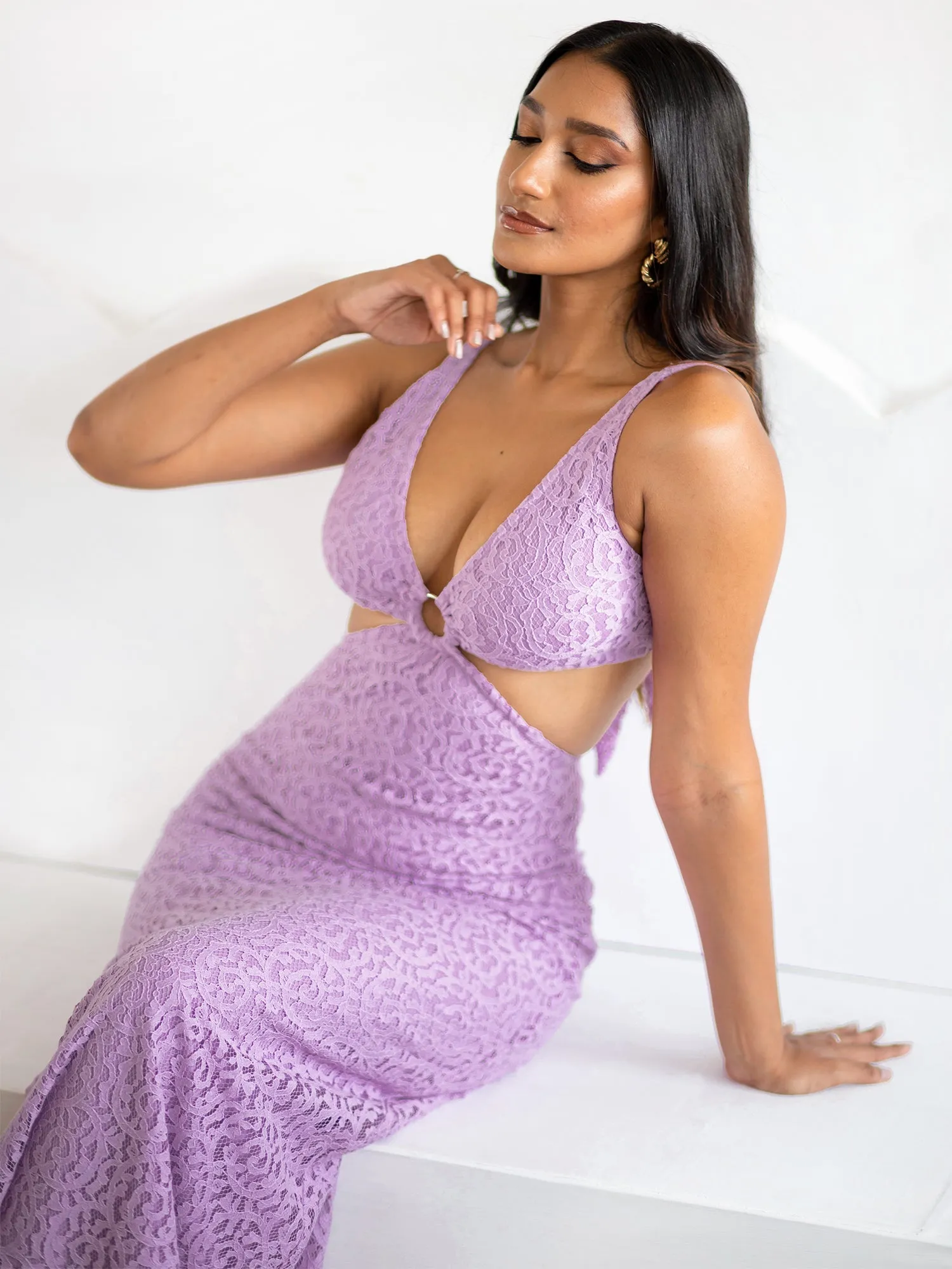 Front O Ring Detail Cut Out Maxi Dress