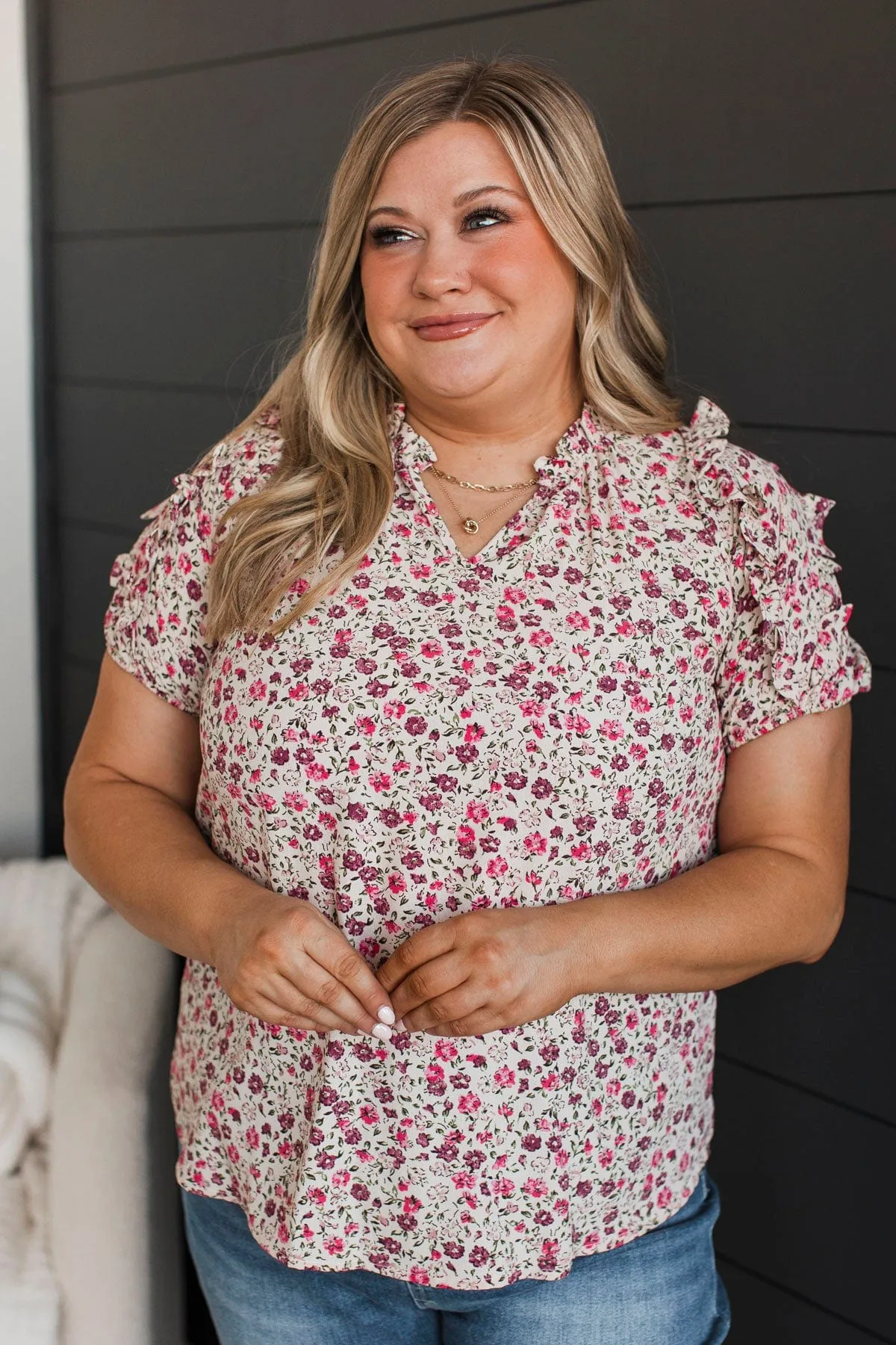 Fulfilling Encounters Floral Blouse- Bone & Pink