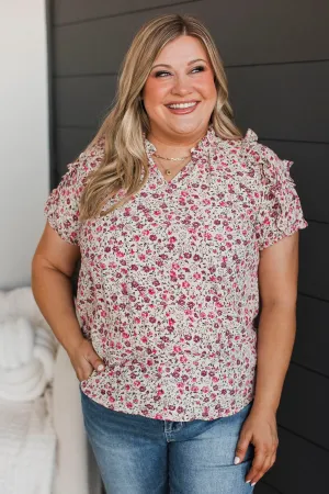 Fulfilling Encounters Floral Blouse- Bone & Pink