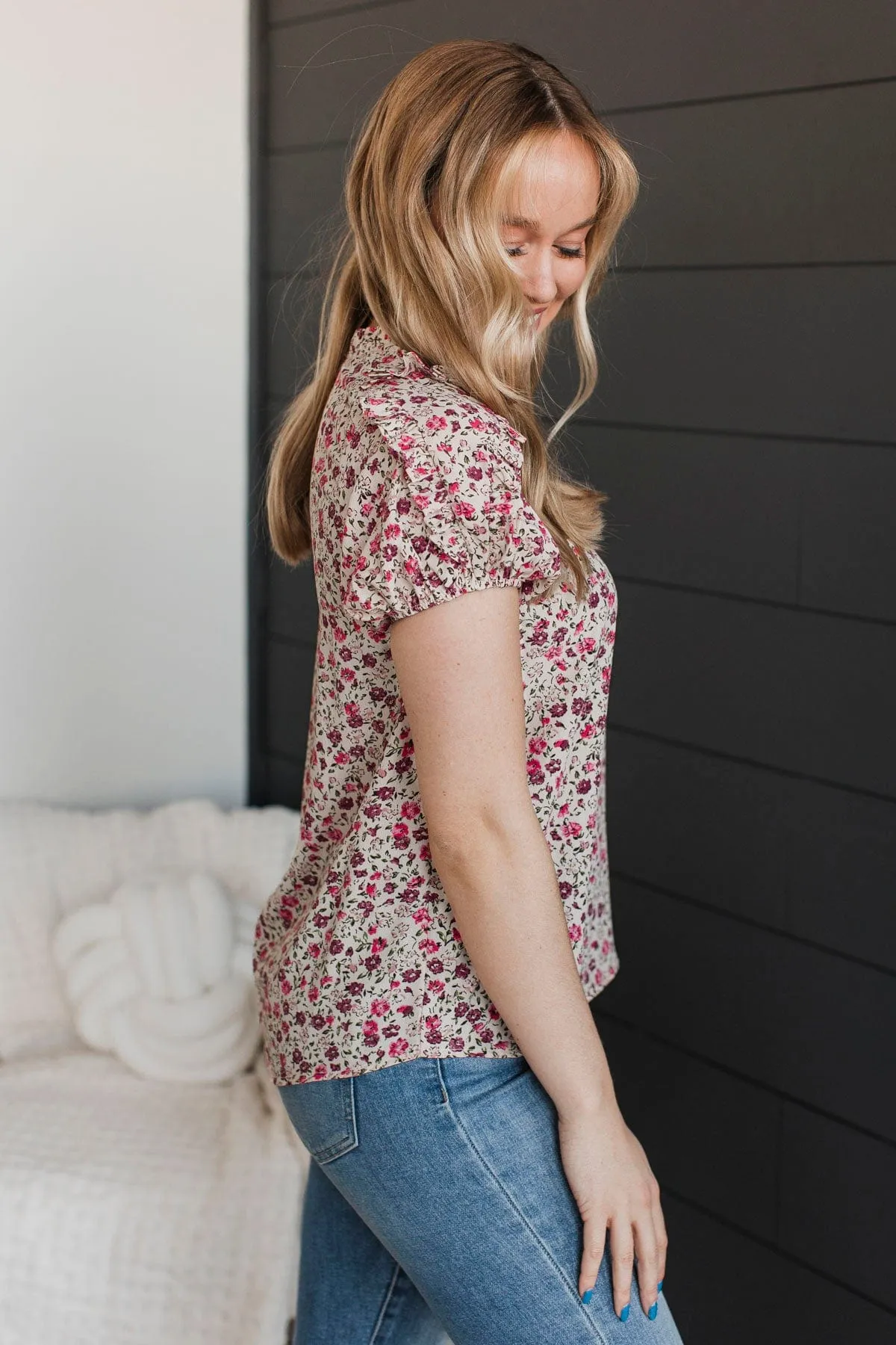 Fulfilling Encounters Floral Blouse- Bone & Pink