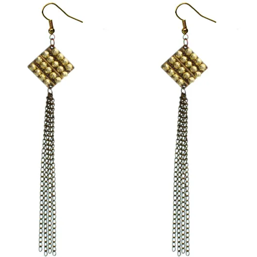 Gold Pave Diamond-Shaped Chain Earrings
