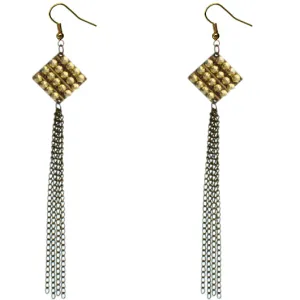 Gold Pave Diamond-Shaped Chain Earrings